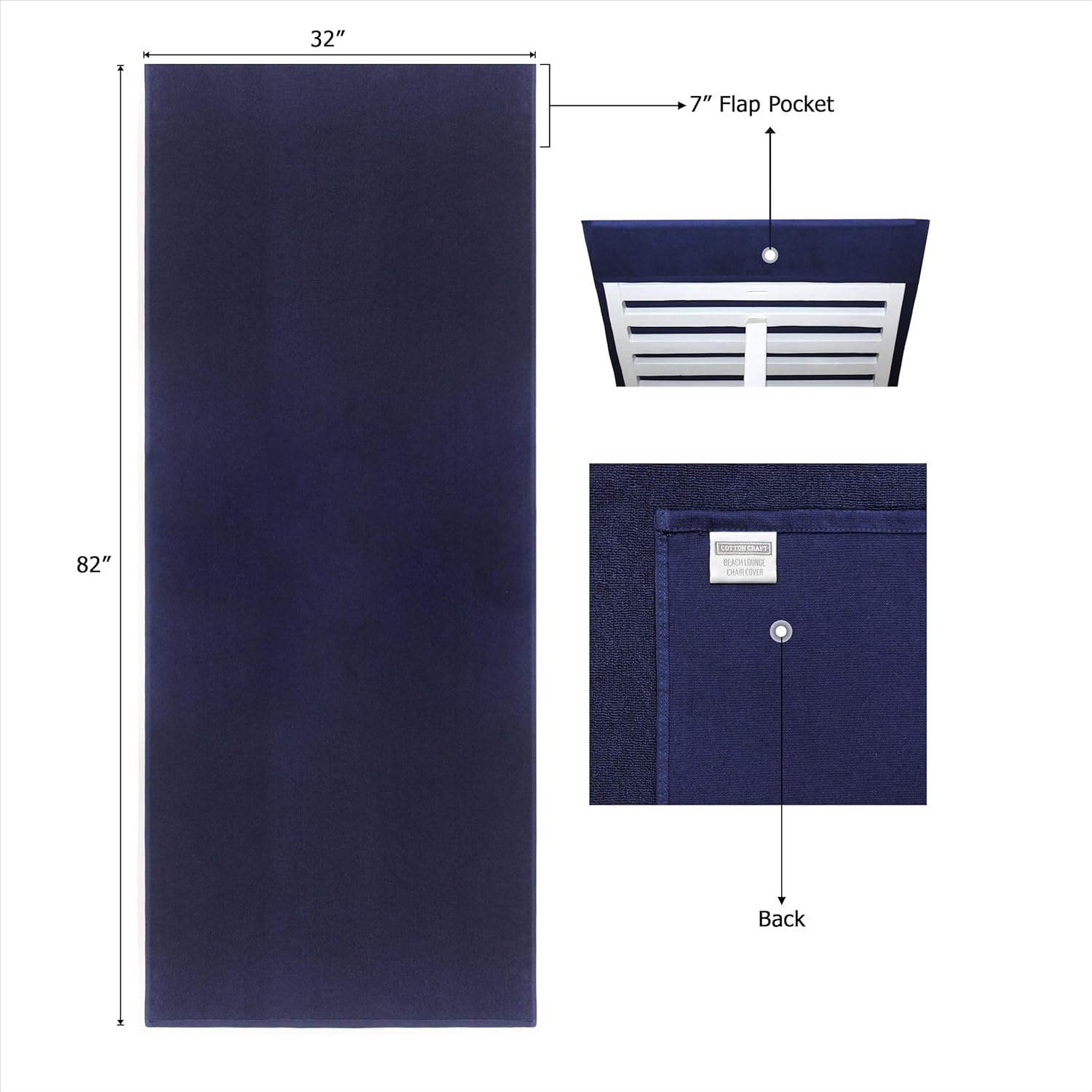 COTTON CRAFT Pool Lounge Chair Cover 2 Pack Navy Blue