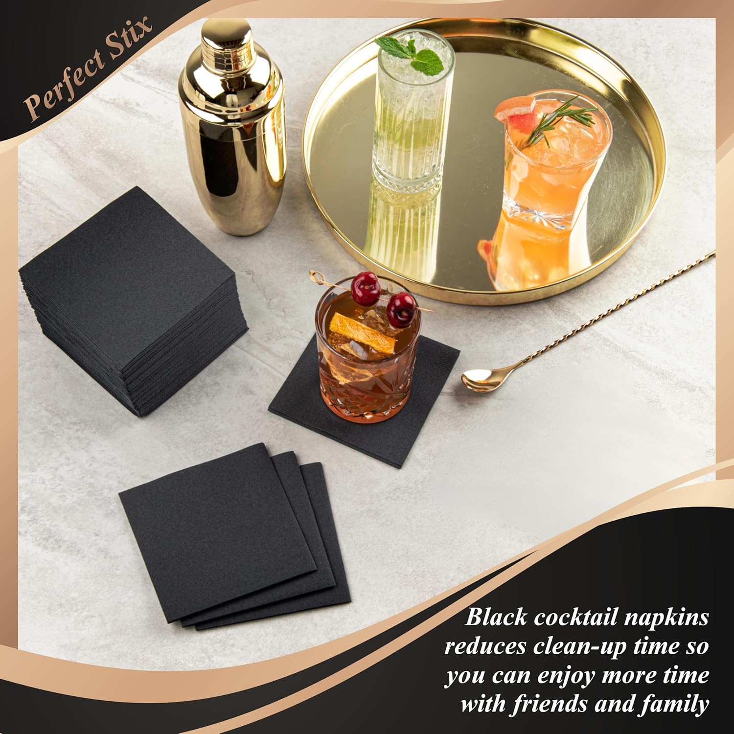 Perfect Stix 2 Ply Black Napkins 100 Count