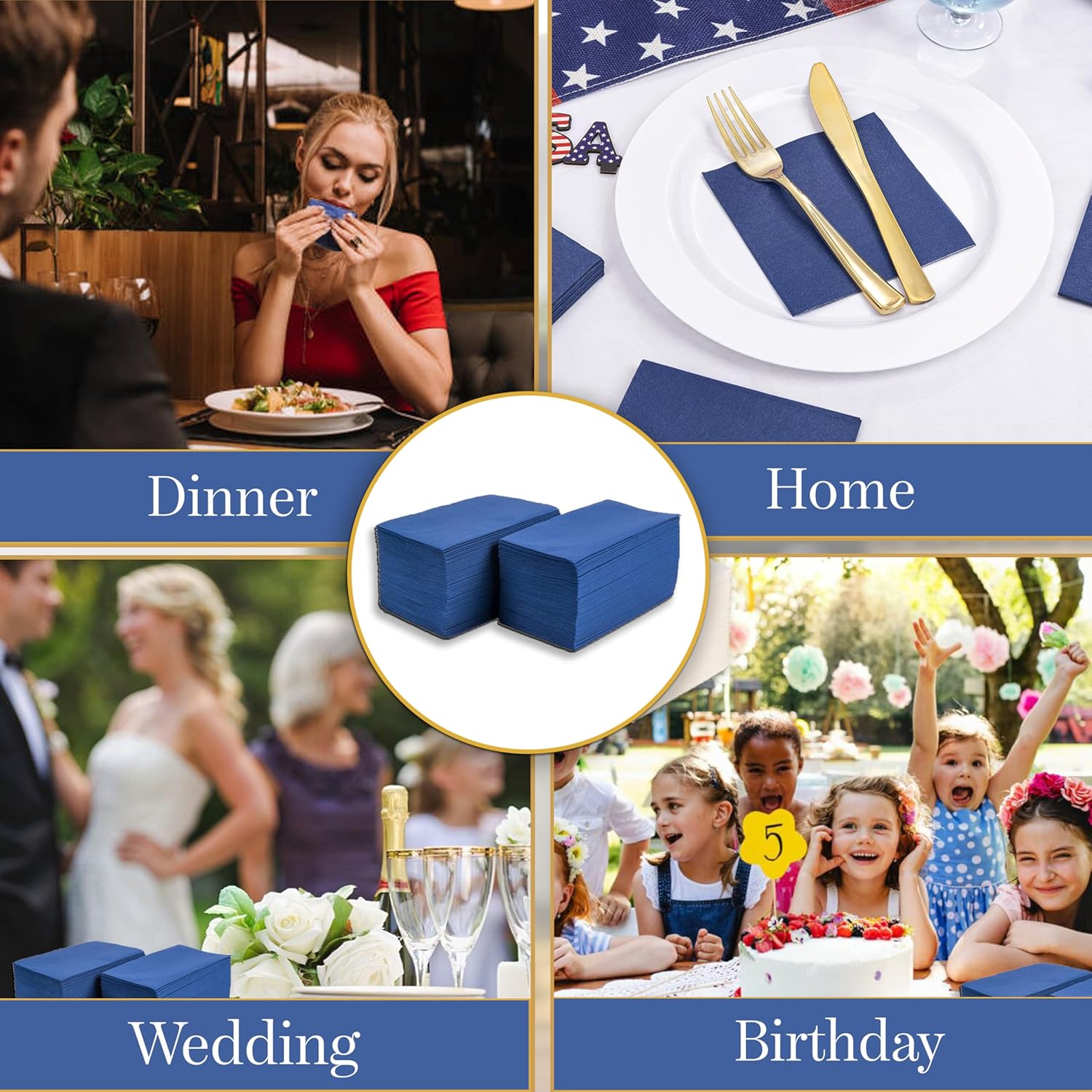Perfect Stix 2 Ply Dinner Napkins Navy Blue 125CT