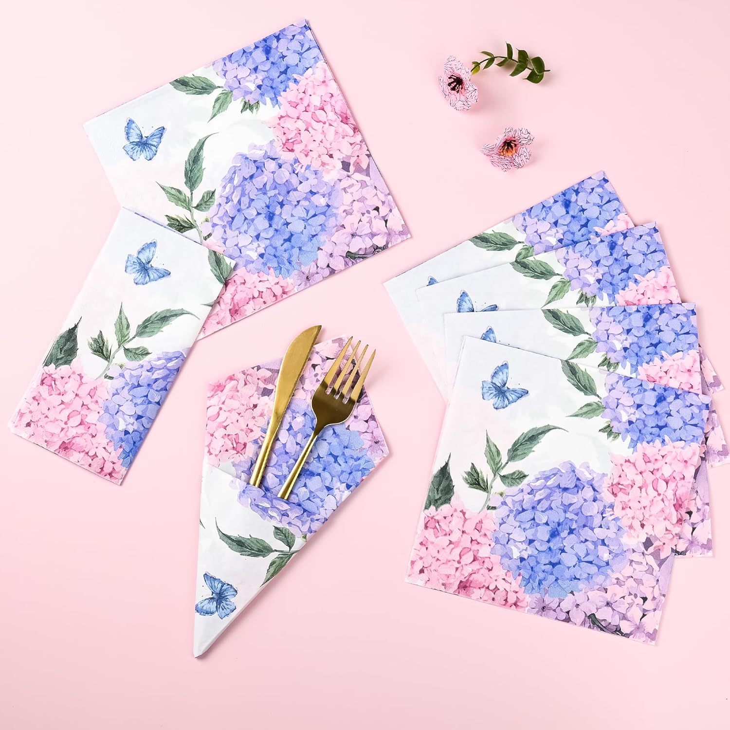 100Pcs Hydrangea Floral Paper Napkins for Spring Summer Parties