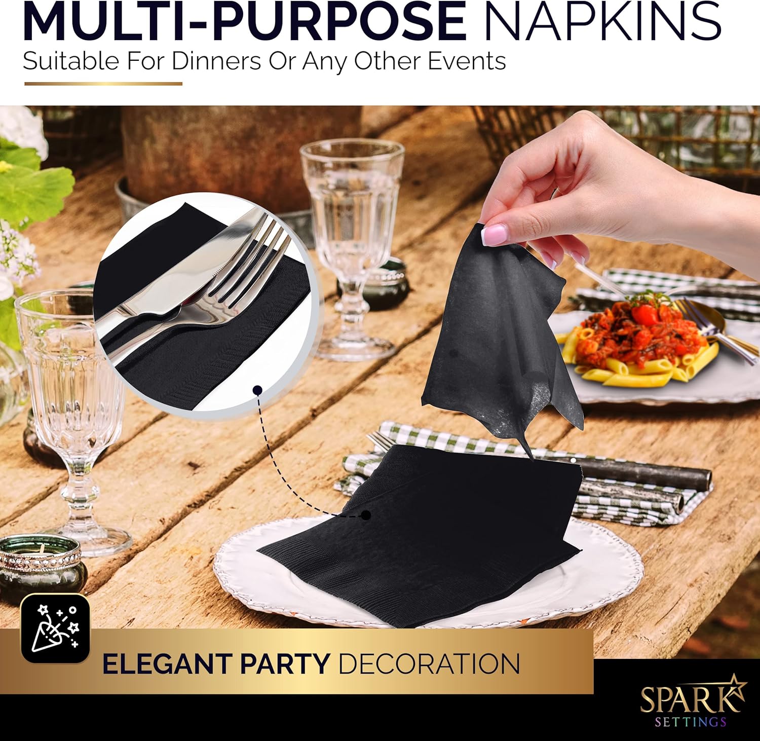 100 Pack Black Beverage Napkins 5x5 Inch 2 Ply by Amcrate