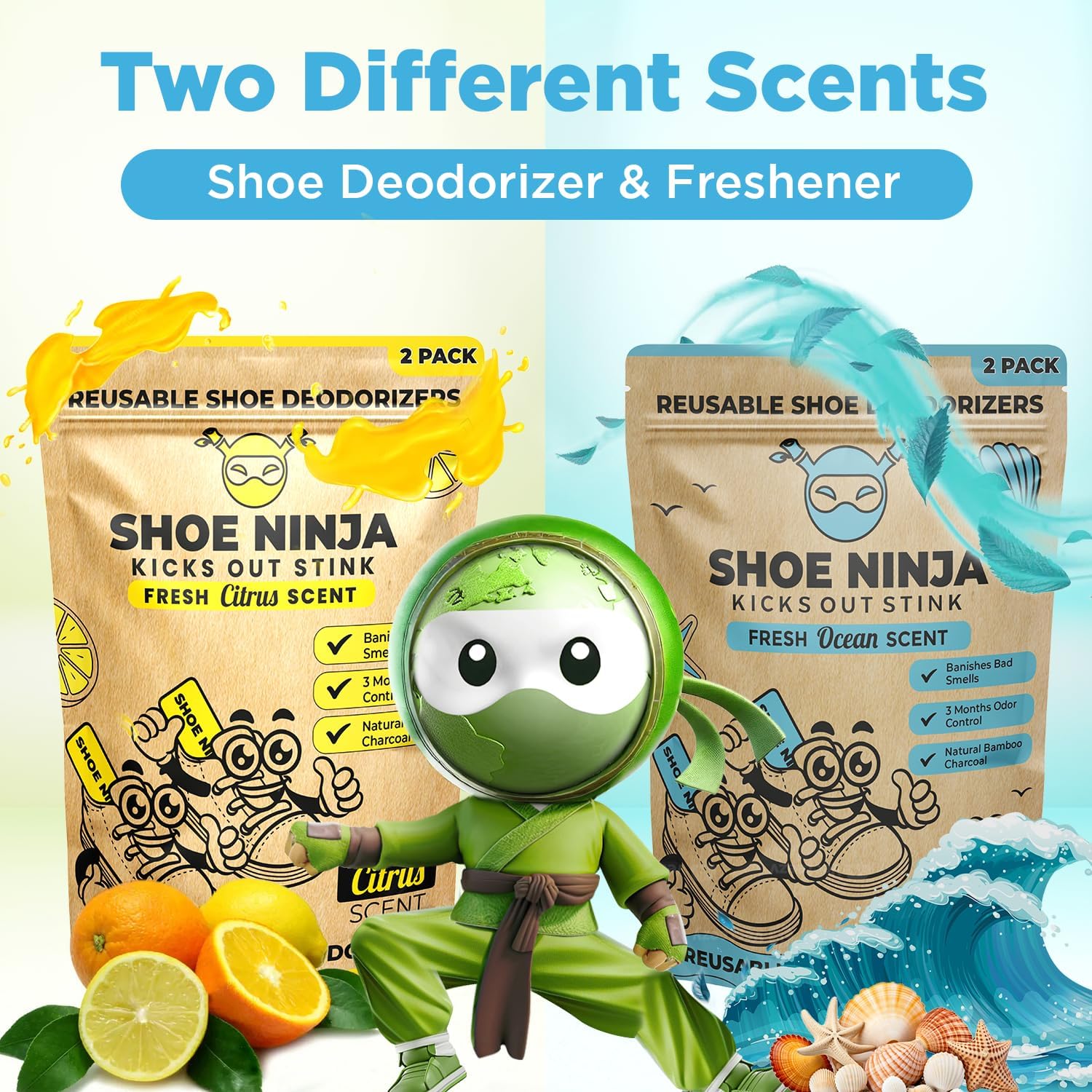Shoe Ninja Deodorizer - Activated Charcoal Reusable 2 Pack