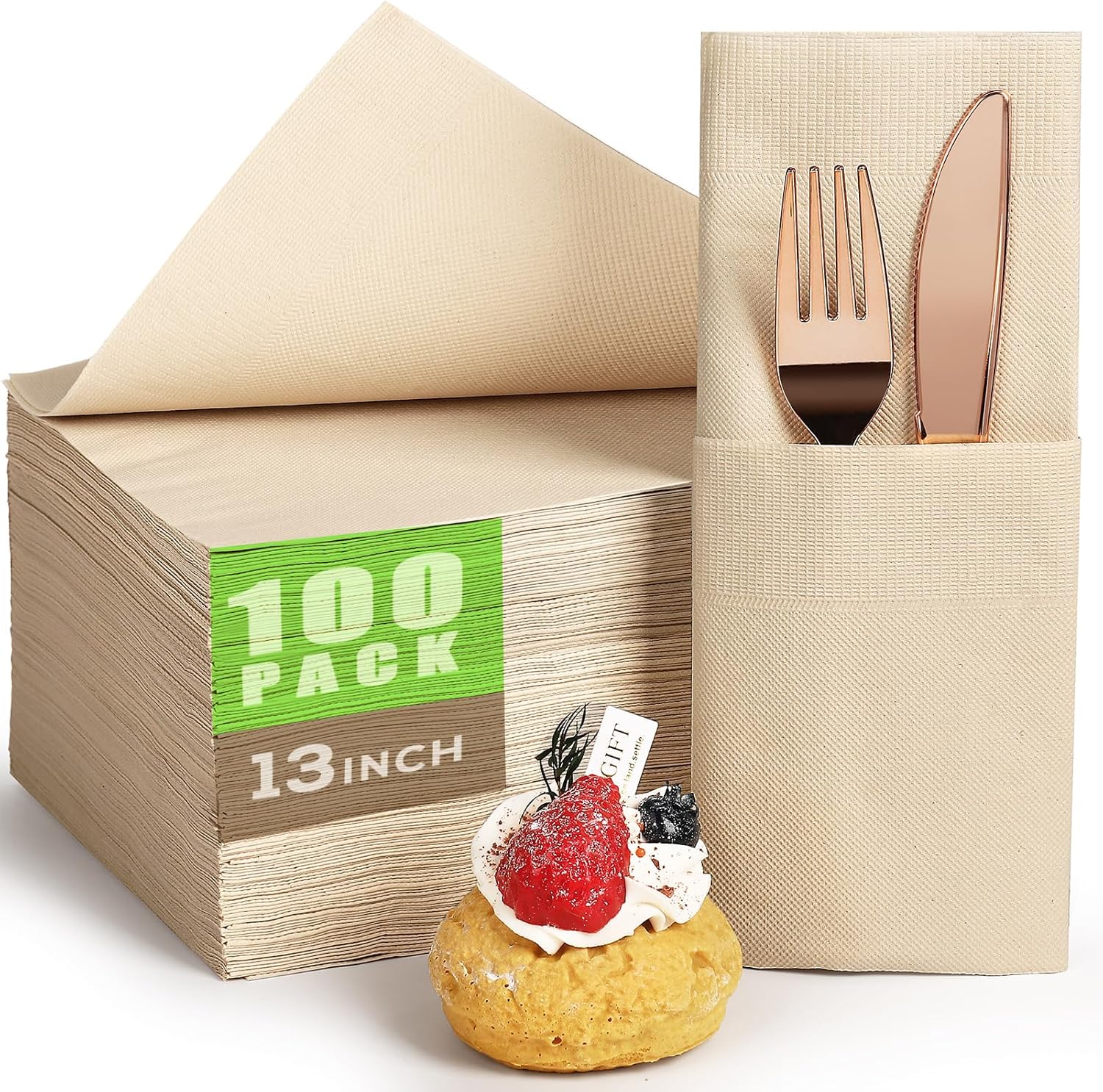 Gezond 100pcs Compostable Dinner Napkins 13x13 in 2-ply Eco Friendly