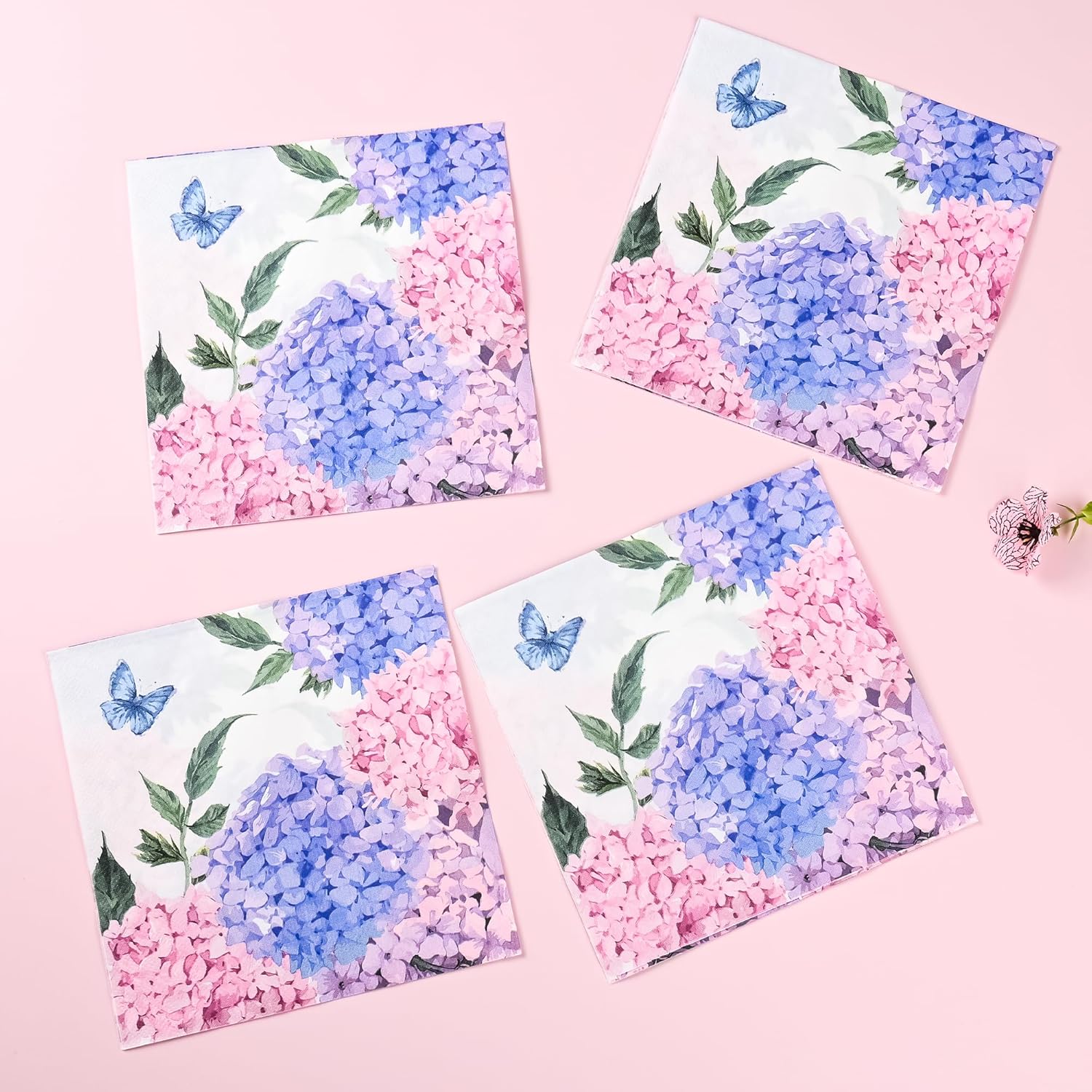 100Pcs Hydrangea Floral Paper Napkins for Spring Summer Parties