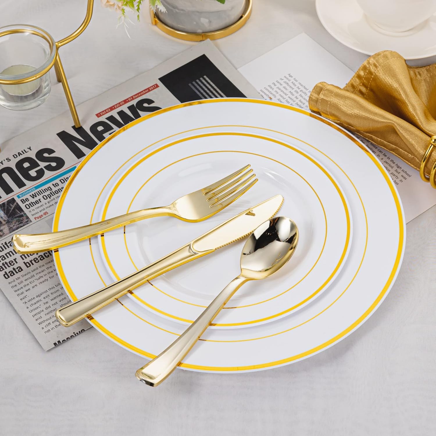 N9R 500PCS Gold Plastic Cutlery Set