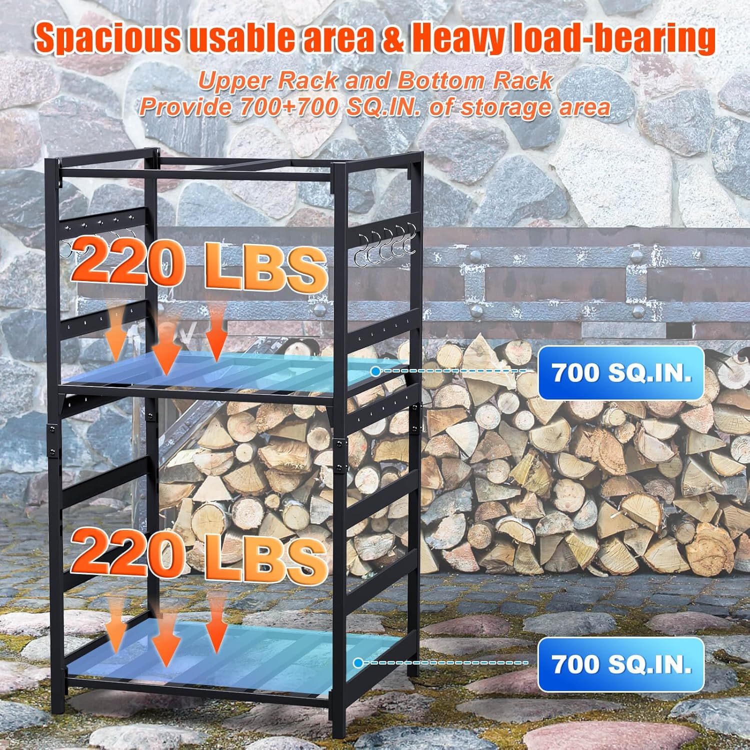 Adjustable Firewood Storage Rack for Solo Stove with Waterproof Cover