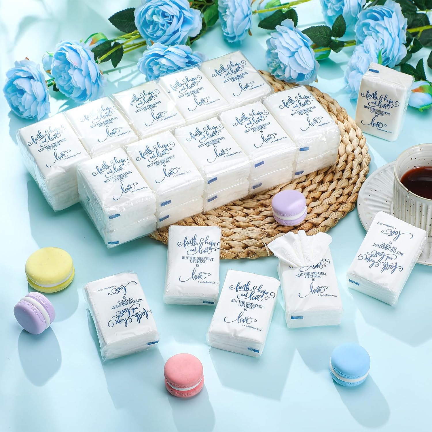 Spiareal 50 Pcs Blue Pocket Wedding Tissues