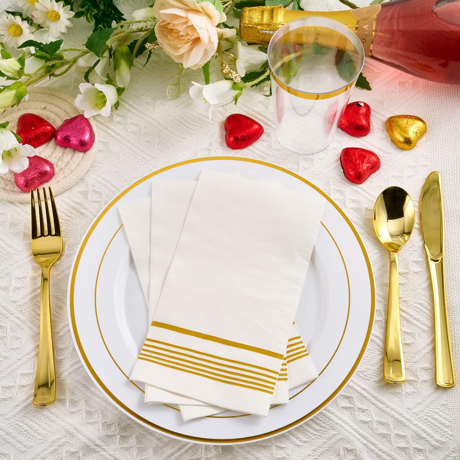 100 Pack Premium 3-Ply Paper Napkins with Gold Design