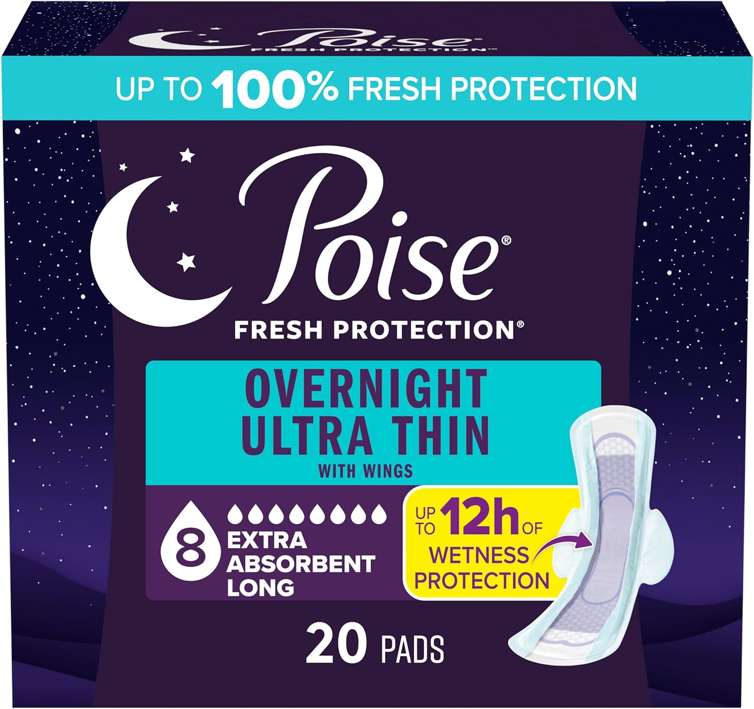 Poise Overnight Ultra Thin Pads with Wings for Bladder Leaks
