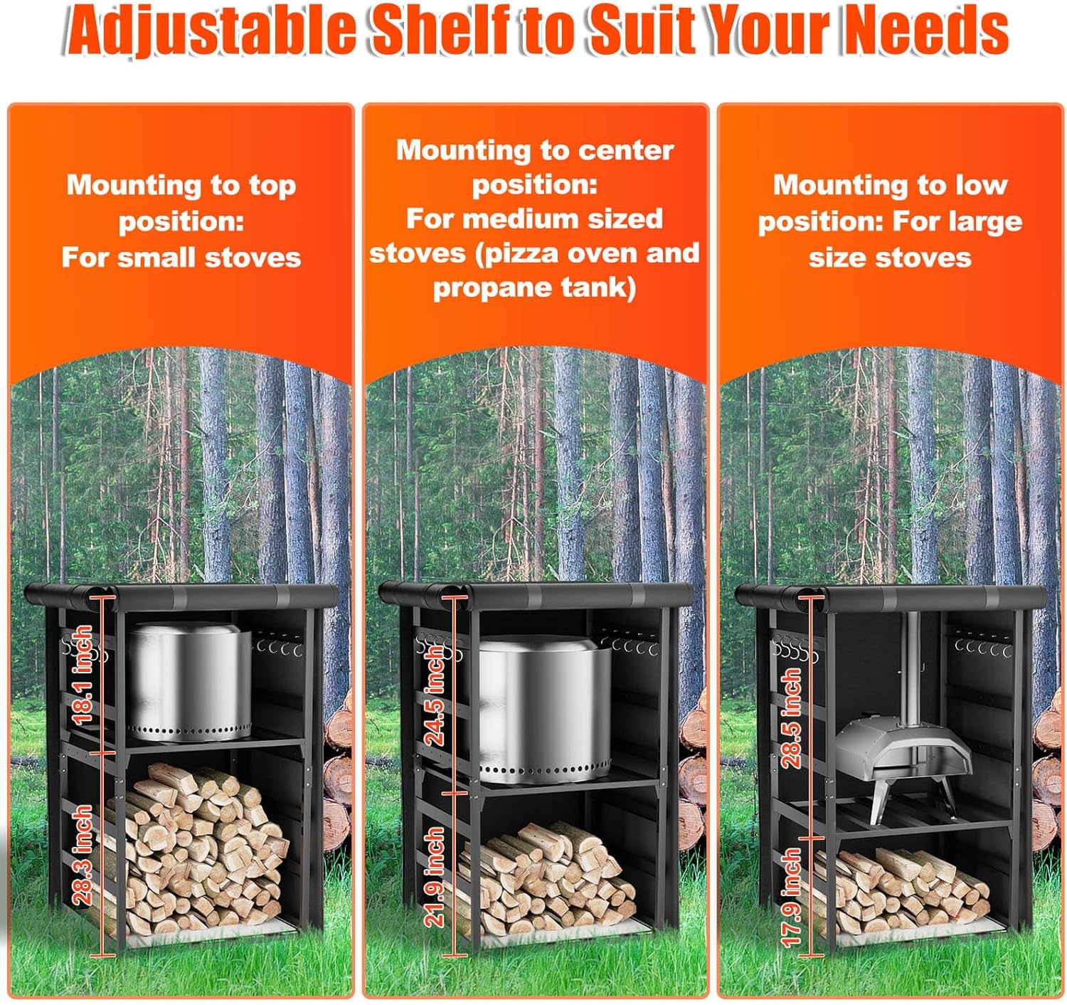 Adjustable Firewood Storage Rack for Solo Stove with Waterproof Cover