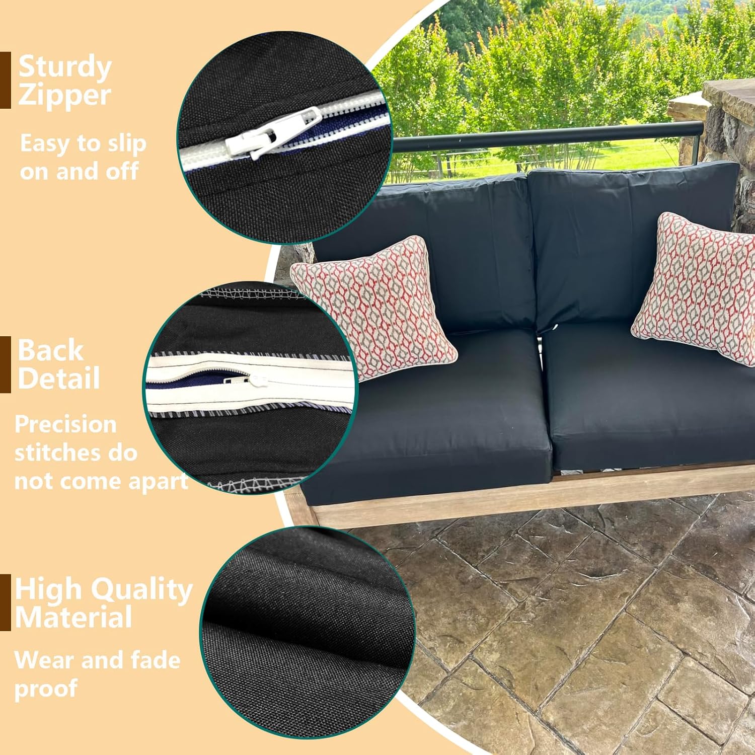 Oslimea Outdoor Cushion Covers 2 Pack Black 25x27x5 Inch