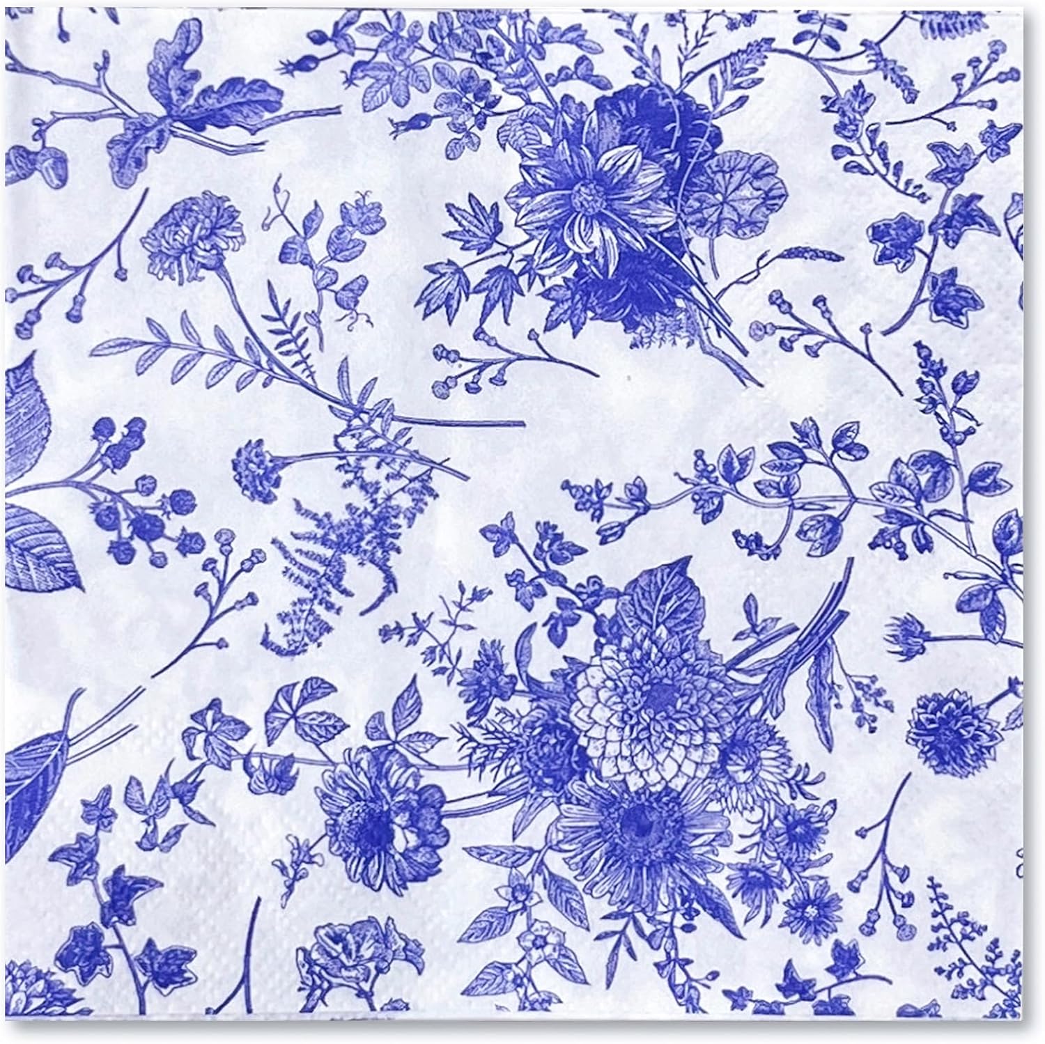 WRAPAHOLIC 25Pcs Blue Floral Cocktail Napkins
