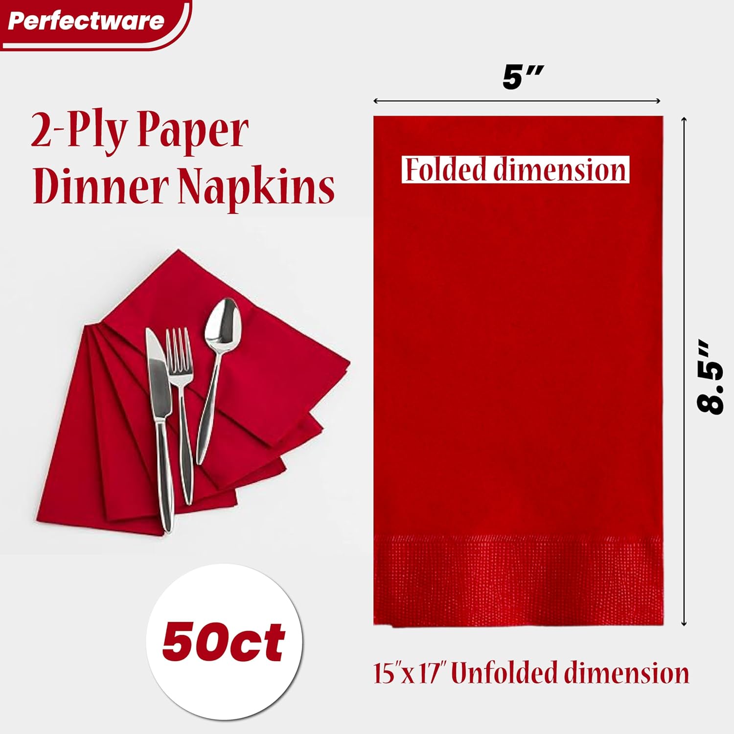 Perfectware 2 Ply Red Dinner Napkins 50 CT