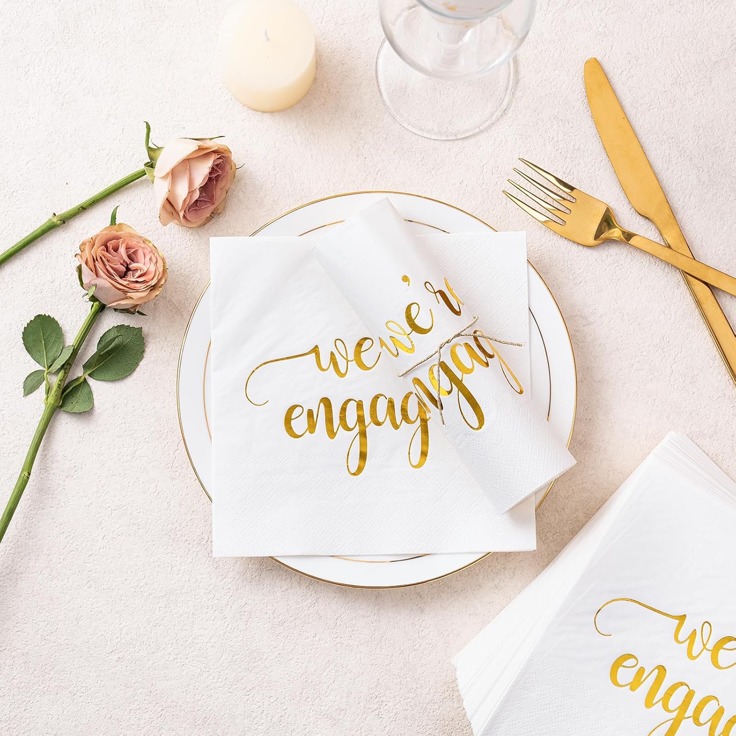 WRAPAHOLIC 50Pcs Gold Were Engaged Napkins