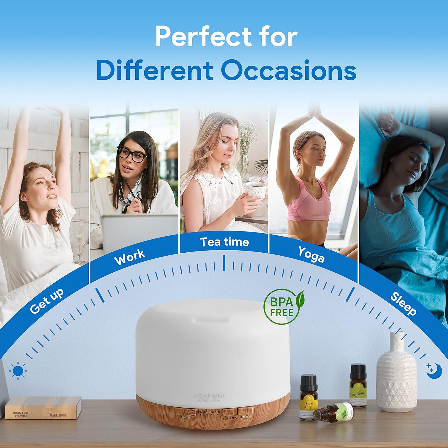 ASAKUKI 500ml Essential Oil Diffuser with Remote Control Brown