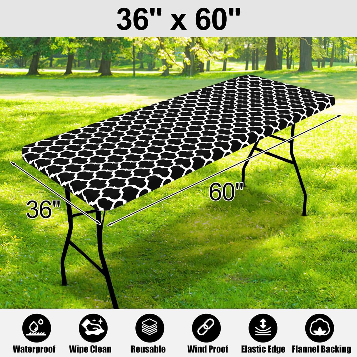 Smiry Rectangle Picnic Table Cover 36x60 Inches Black