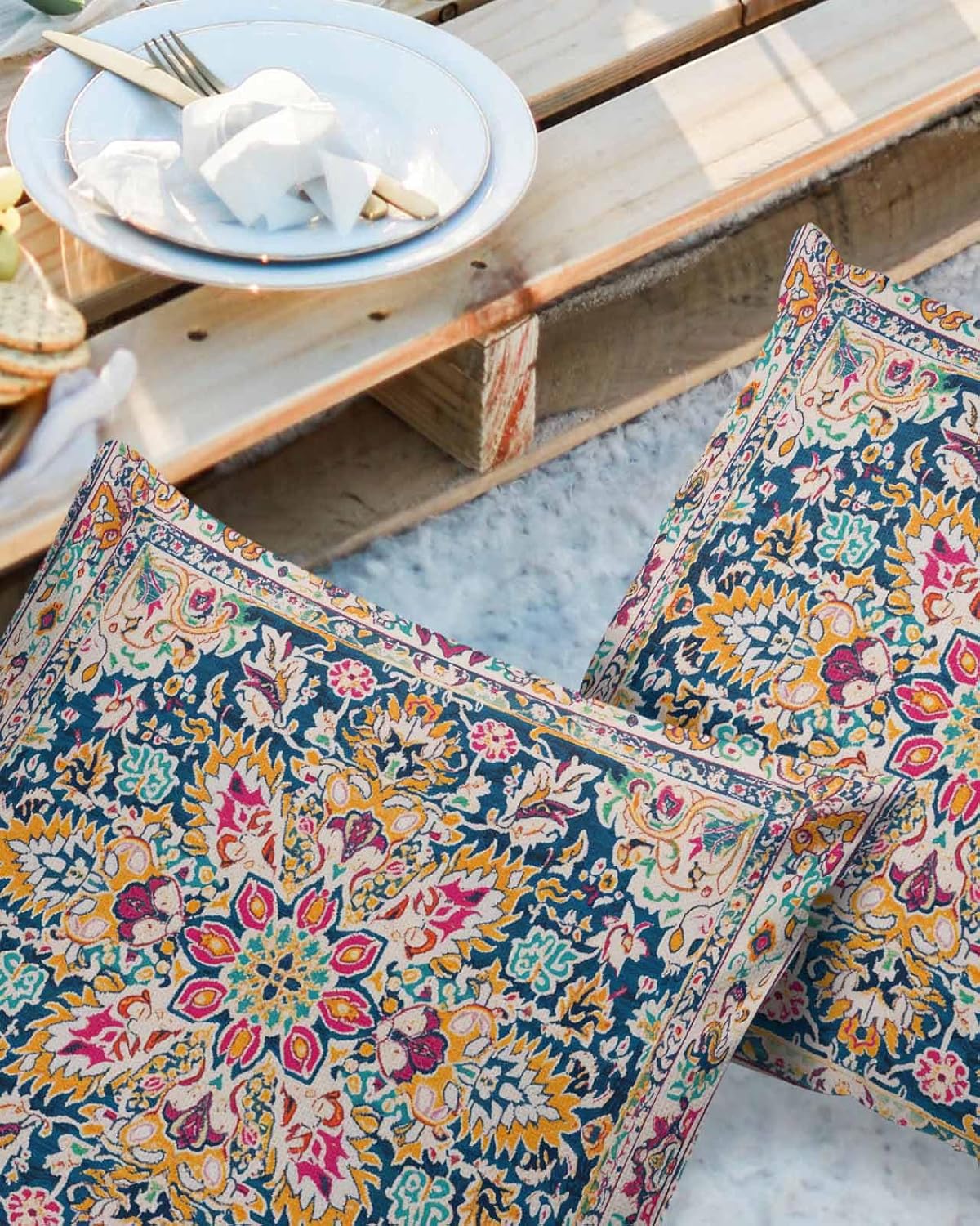 YOKOU Outdoor Waterproof Pillow Covers Floral Pattern Pack of 2