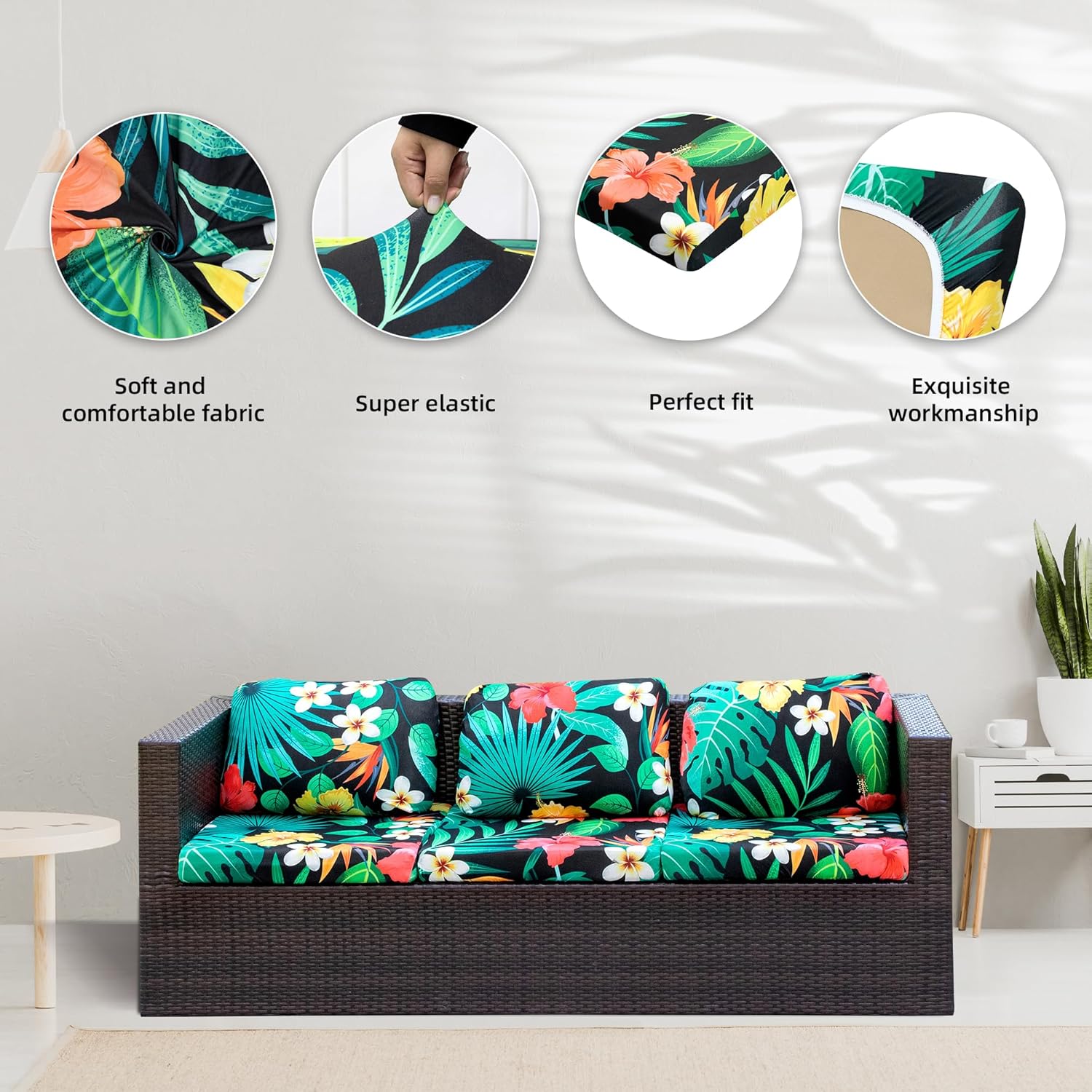 8Pcs Stretch Floral Leaf Cushion Covers for Outdoor Furniture