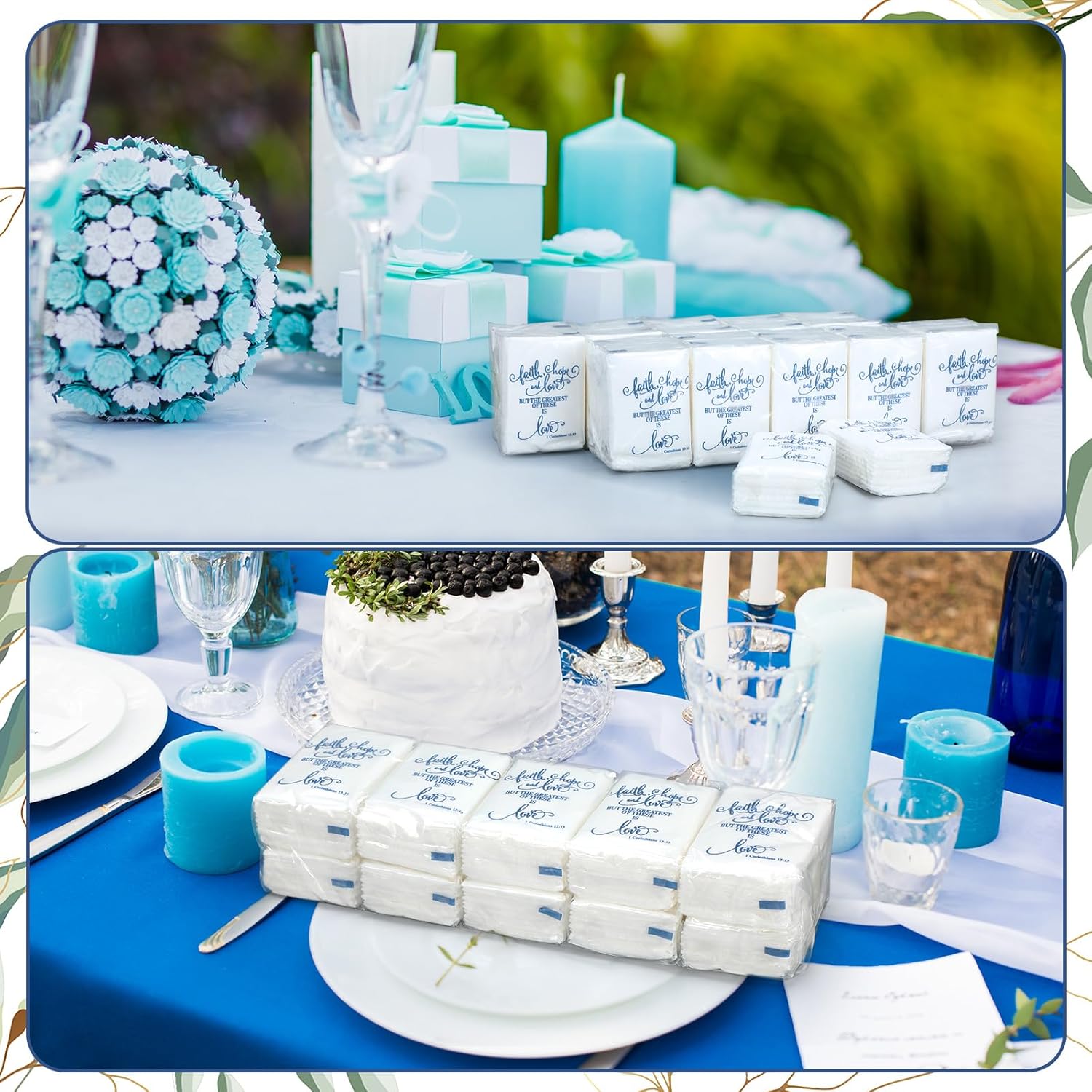 Spiareal 50 Pcs Blue Pocket Wedding Tissues