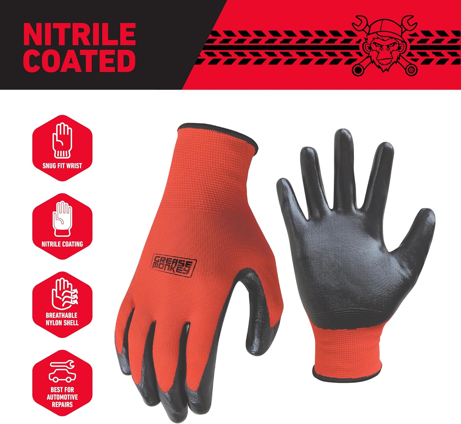 Grease Monkey General Purpose Nitrile Coated Work Gloves Large 180 Pack