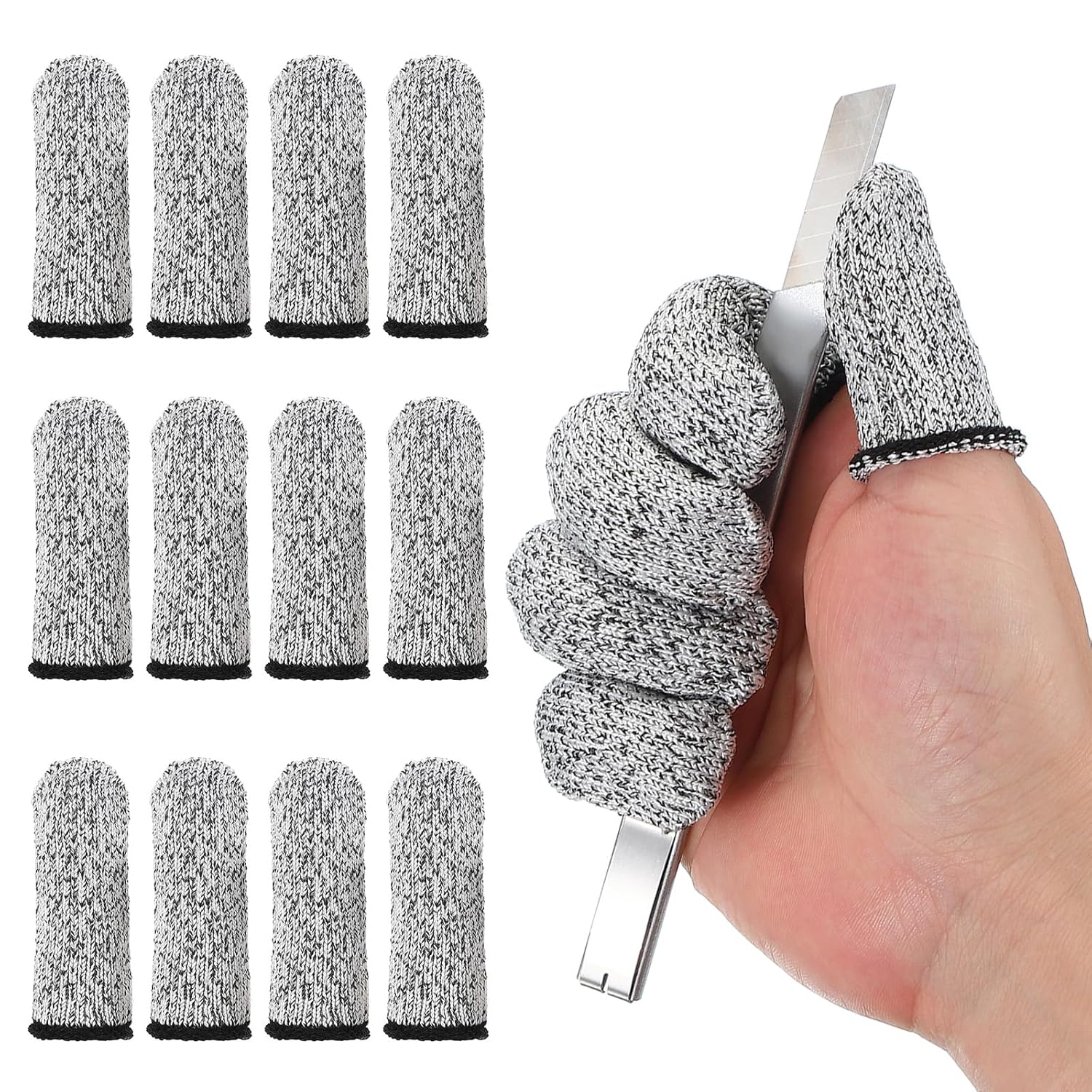 PATIKIL Cut Resistant Finger Cots 12 Pcs Reusable Grey