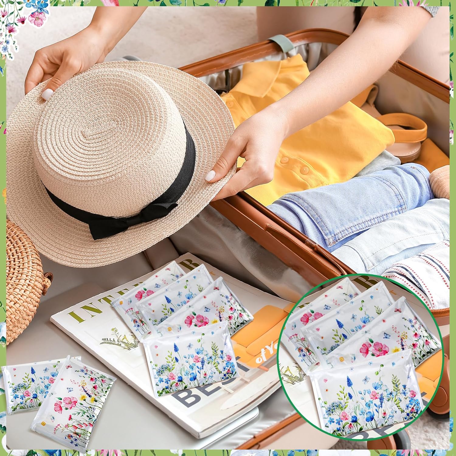 50 Pack Wildflower Pocket Tissues Floral Design 3 Ply