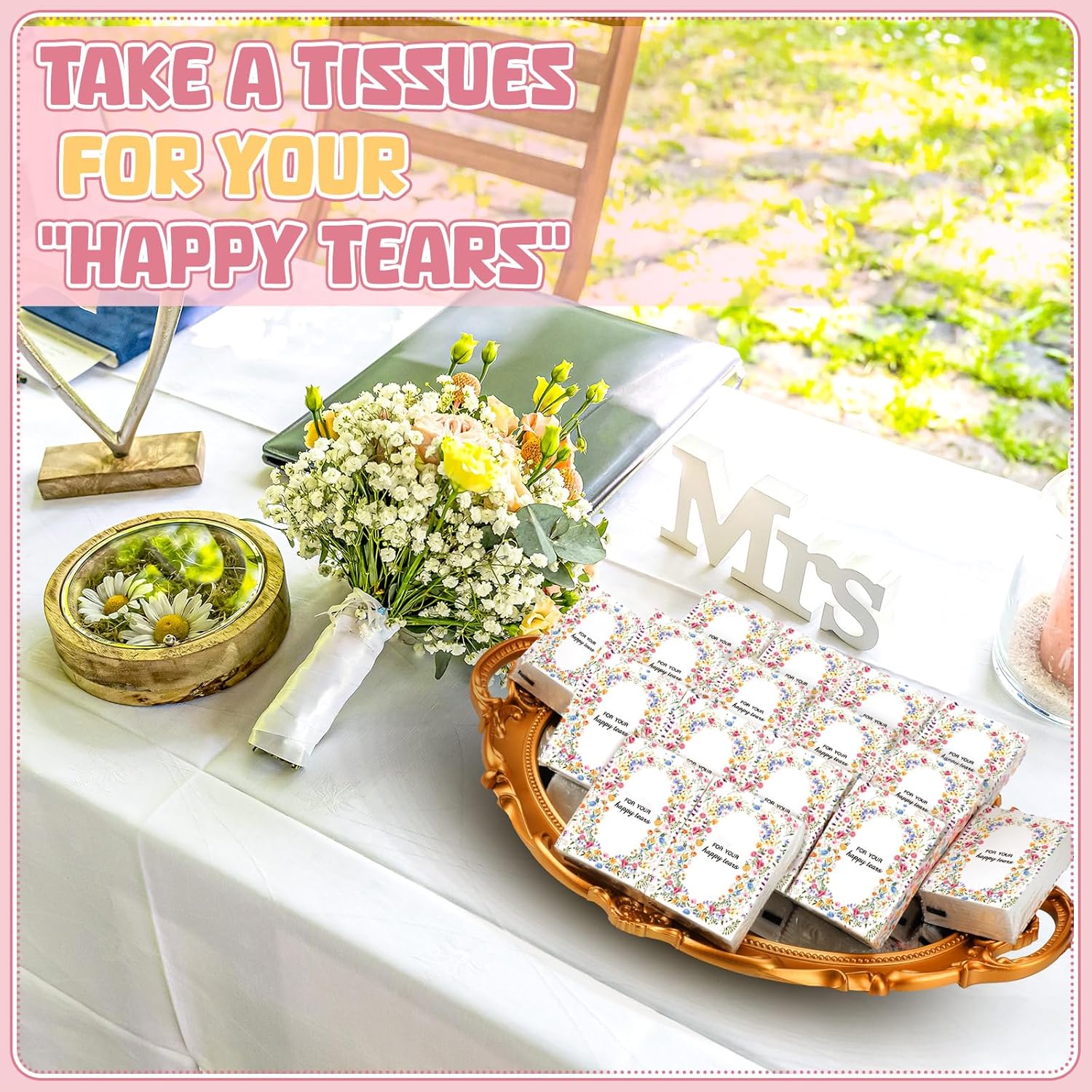 Therwen 100 Pack Wedding Tissues with 3 Ply Bright Design