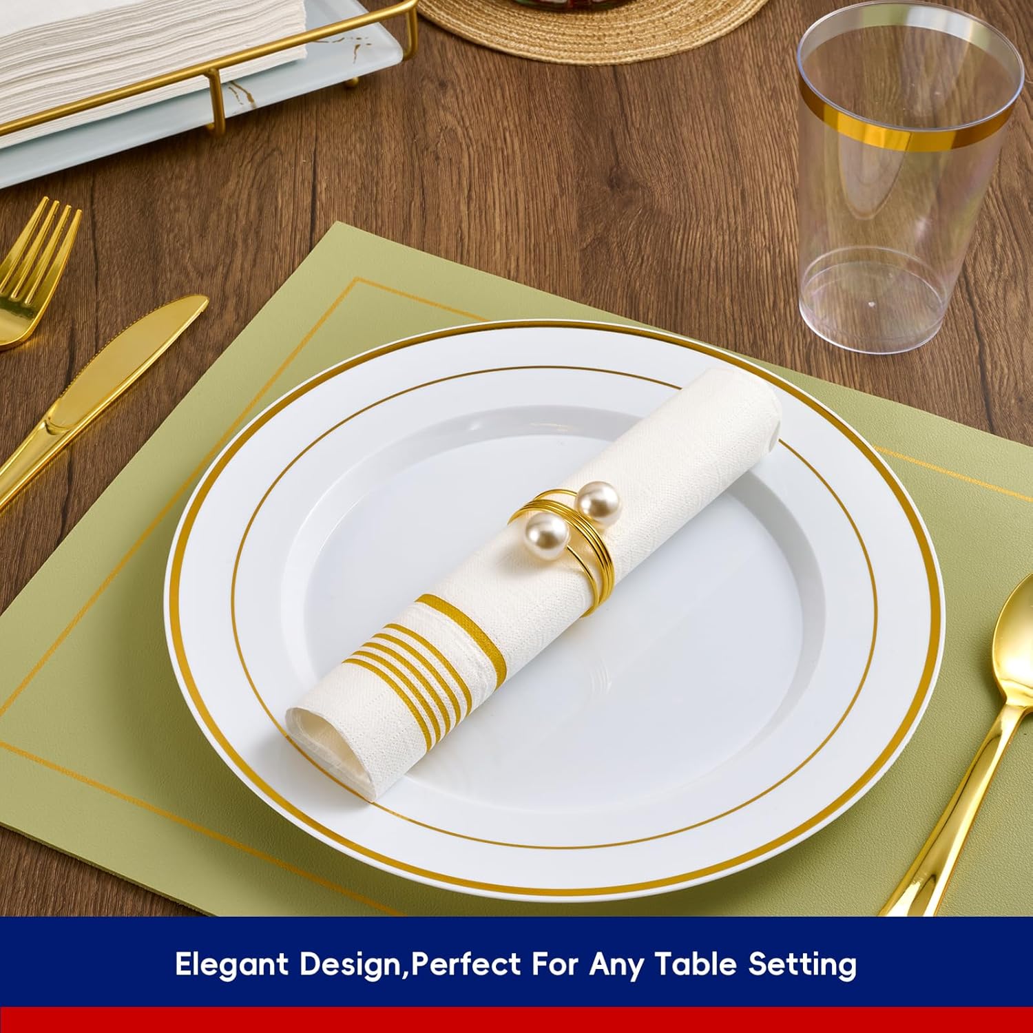 100 Pack Premium 3-Ply Paper Napkins with Gold Design