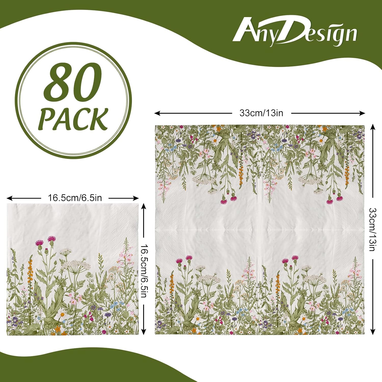 AnyDesign 80 Pack Floral Luncheon Napkins for Home Kitchen Party Supplies