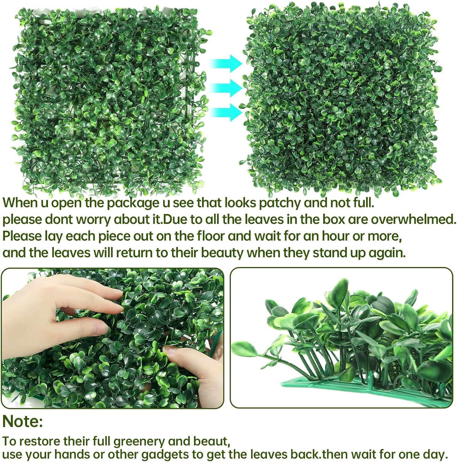 ZXMOTO 10x10 Artificial Boxwood Hedge Panels Set of 24