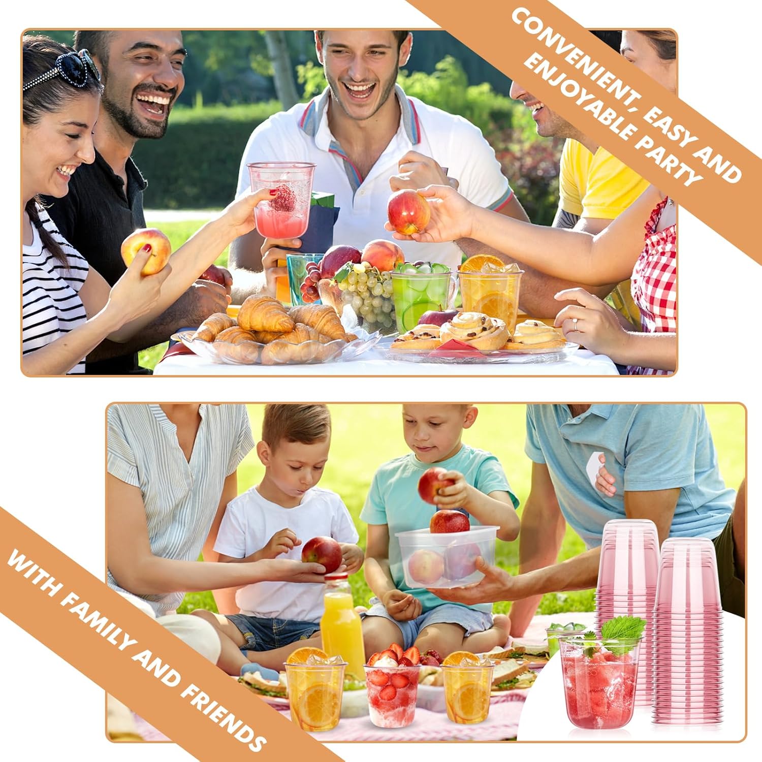 KesaPlan 50 Pcs Pink Plastic Cups 12oz Wine Glasses