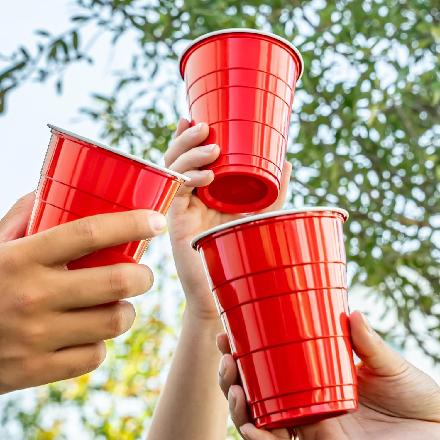 Amazon Basics Red Disposable Plastic Party Cups 18oz 50 Count