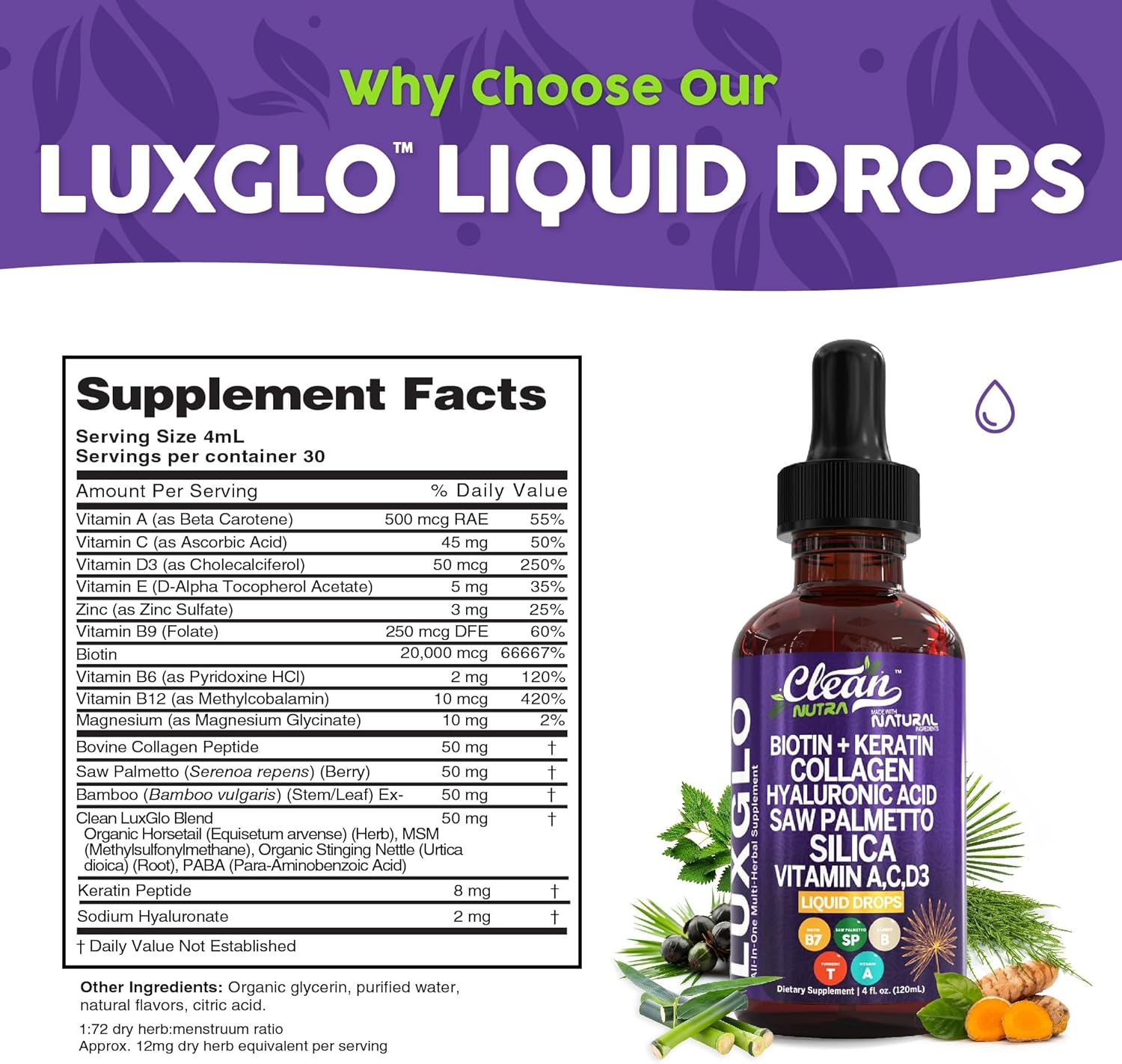 LuxGlo Biotin Collagen Skin Hair Nails Drops