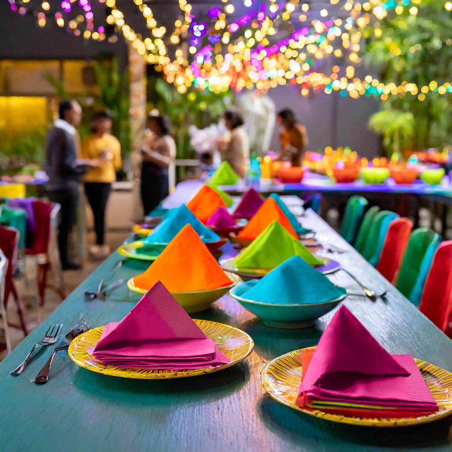 Party Essentials 2-Ply Disposable Four Fold Neon Napkins 13x13 96 Count