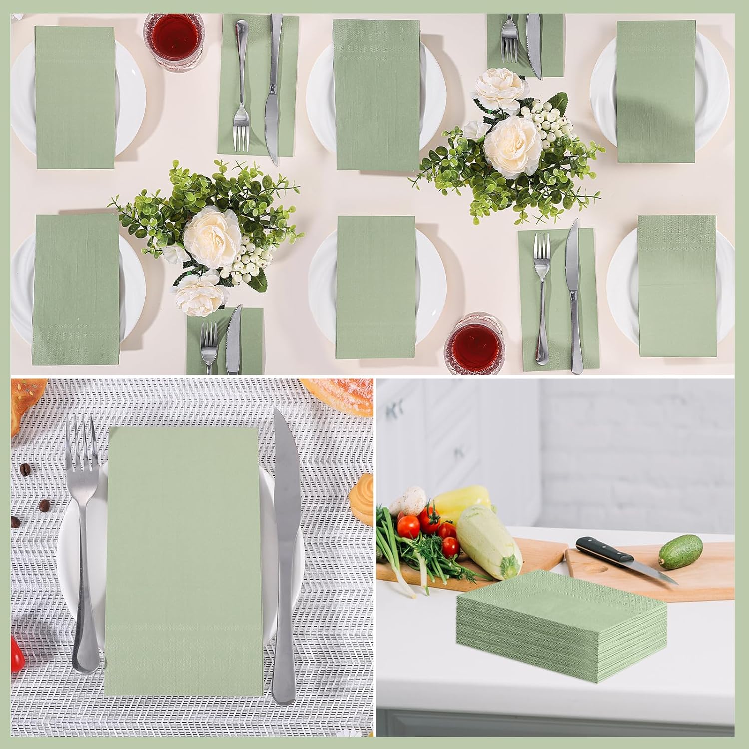 60 Pcs Sage Green Disposable Napkins for Home and Events
