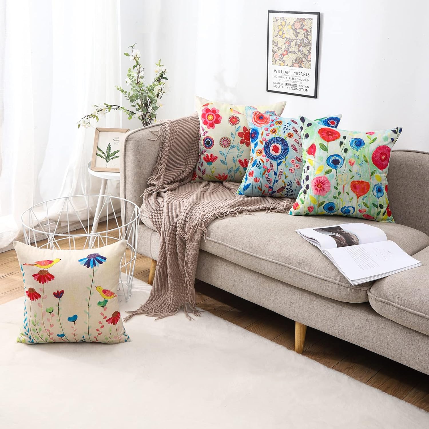 JOJOGOGO Waterproof Flower Pillow Covers Set of 4 18x18
