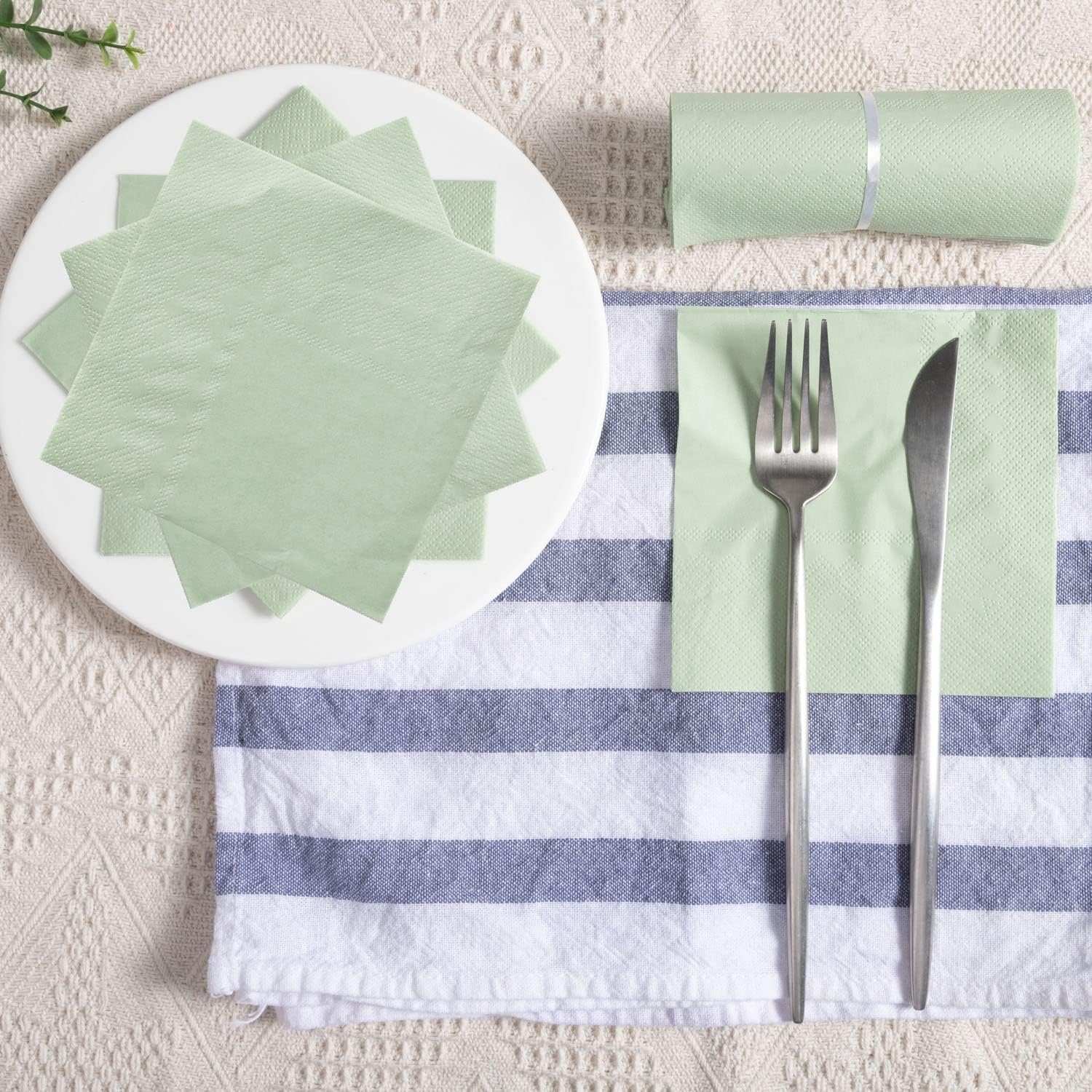 100 Pack 2-Ply Cocktail Napkins 5x5 Inches Sage Green