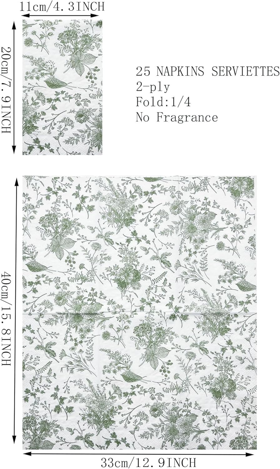 WRAPAHOLIC 25Pcs Green Floral Napkins for Events