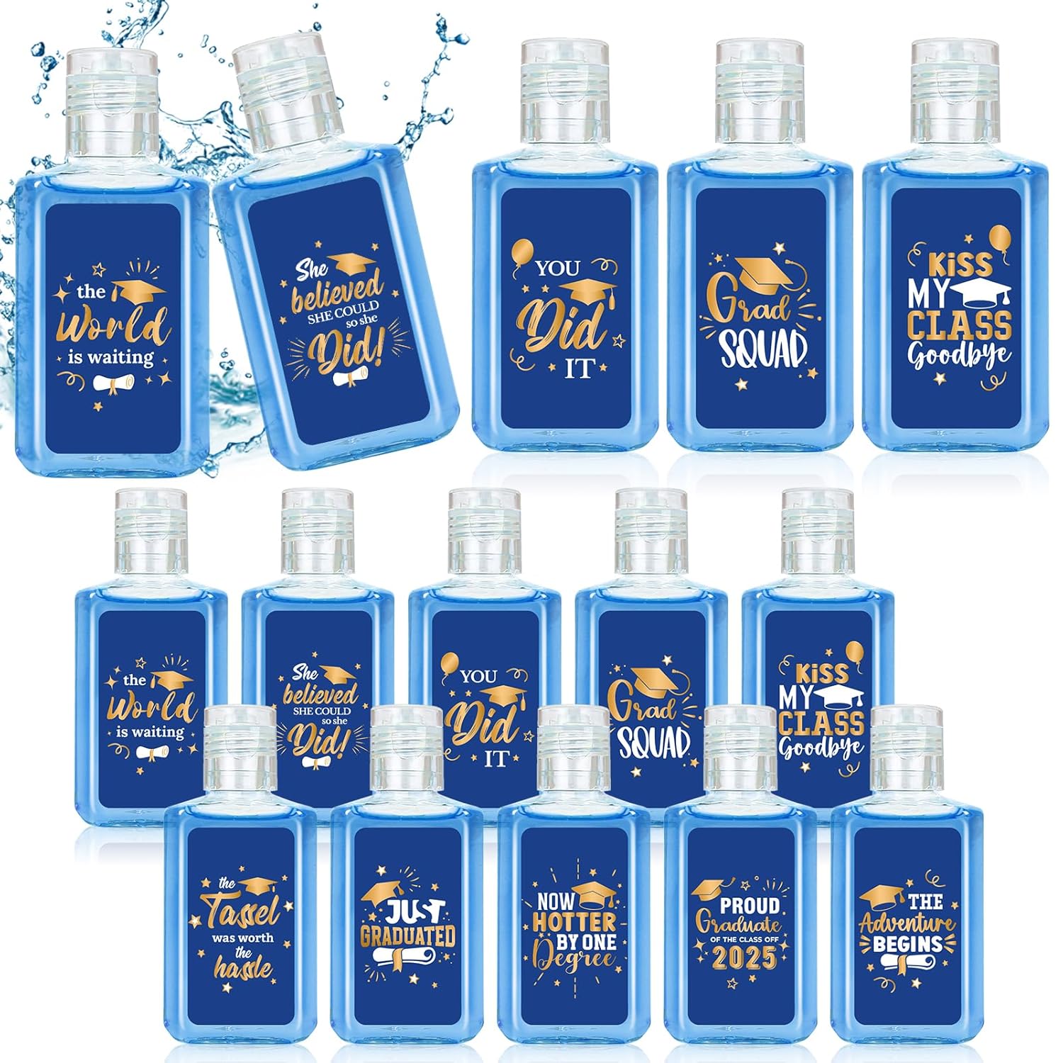 50 Pack Graduation Hand Sanitizer Travel Size Blue Gift Set