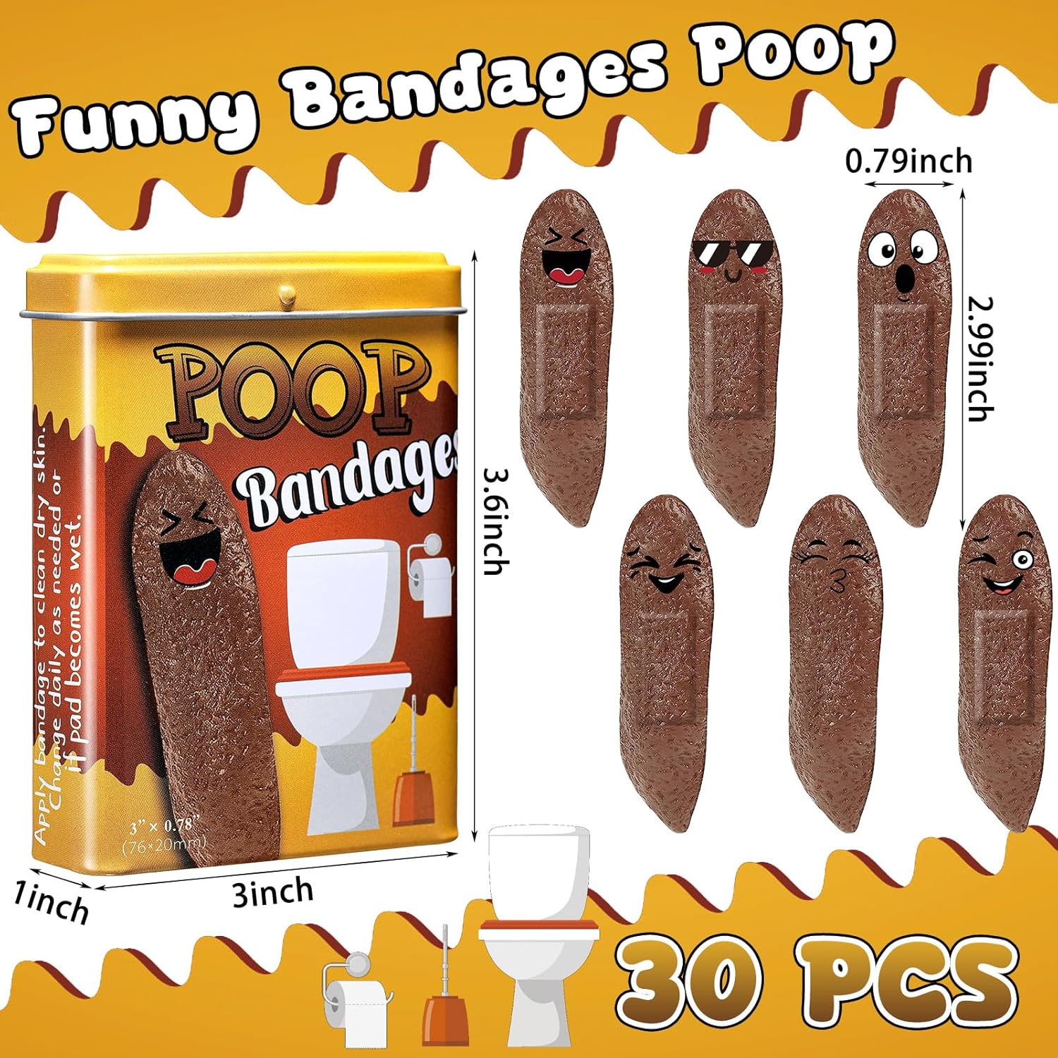 Nuanchu 30pcs Funny Poop Bandages Waterproof Humor First Aid Gifts