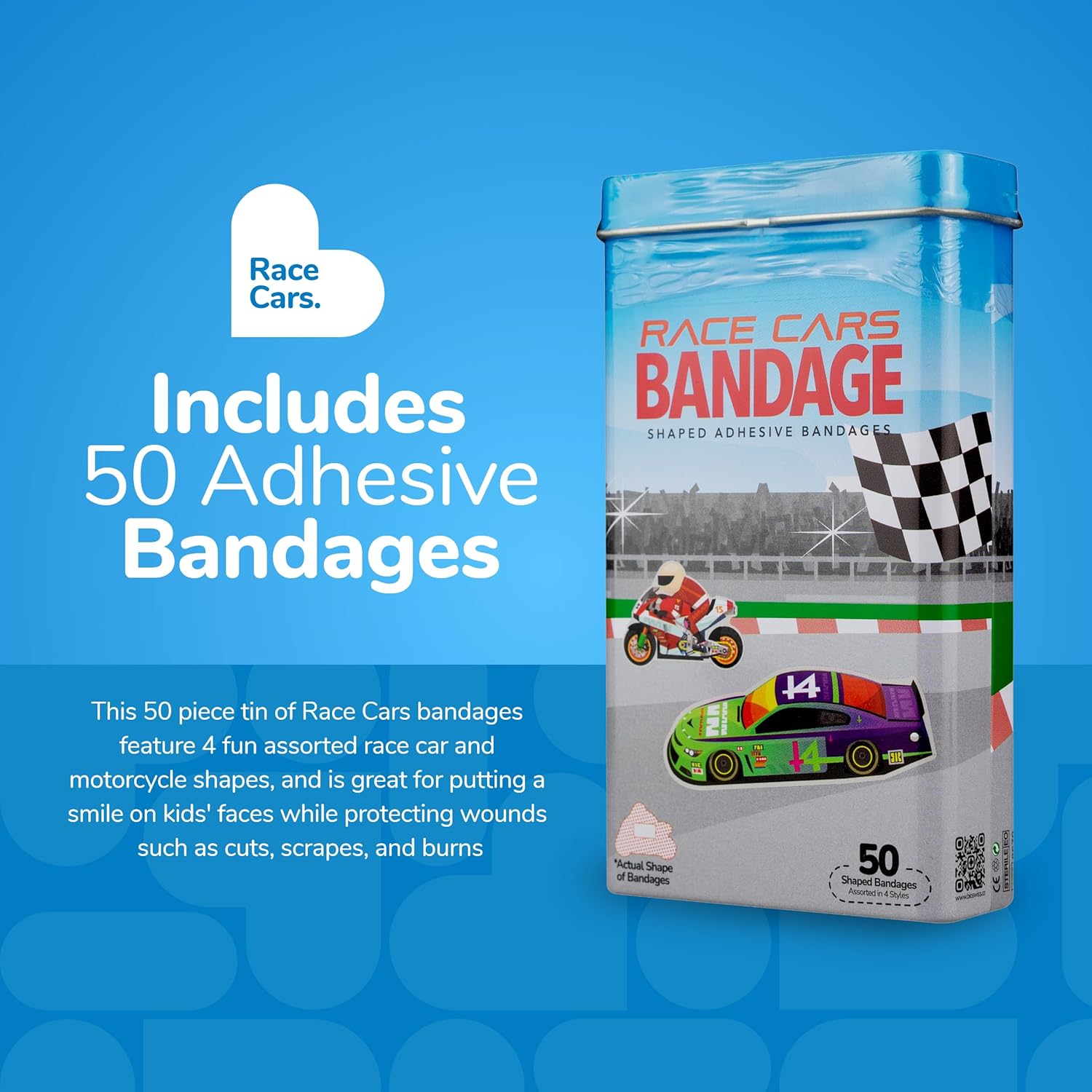 BioSwiss Adhesive Bandages Race Car Shaped 50 Count