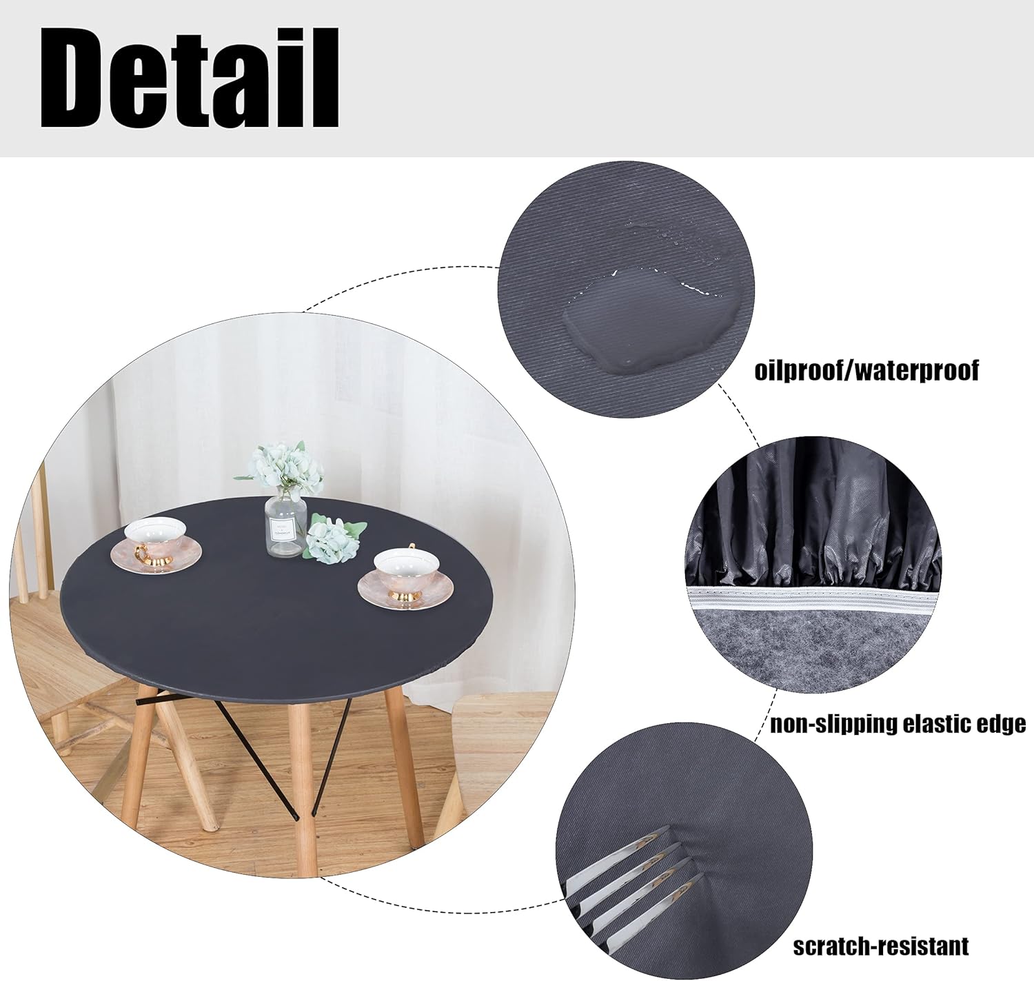 Lushvida Round Vinyl Waterproof Tablecloth Grey