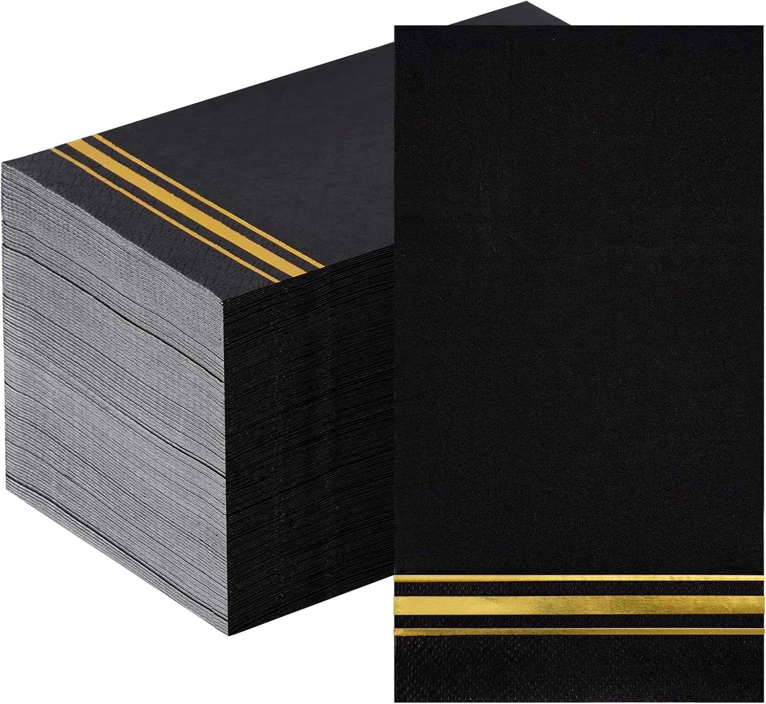 100 Gold Trim Lined Paper Napkins Black Elegant