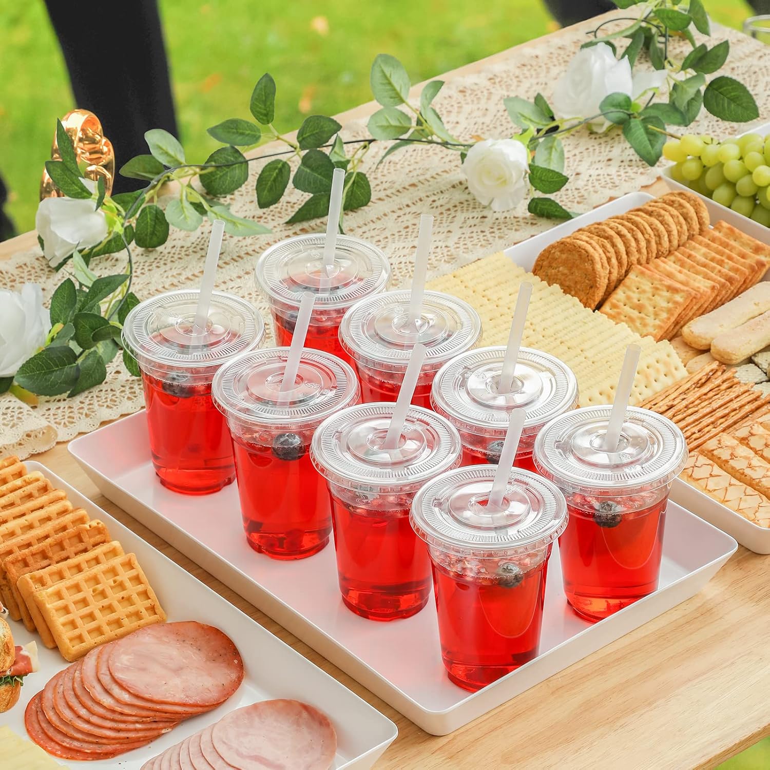 VITEVER 16oz Clear Cups with Lids Straws 100 Sets