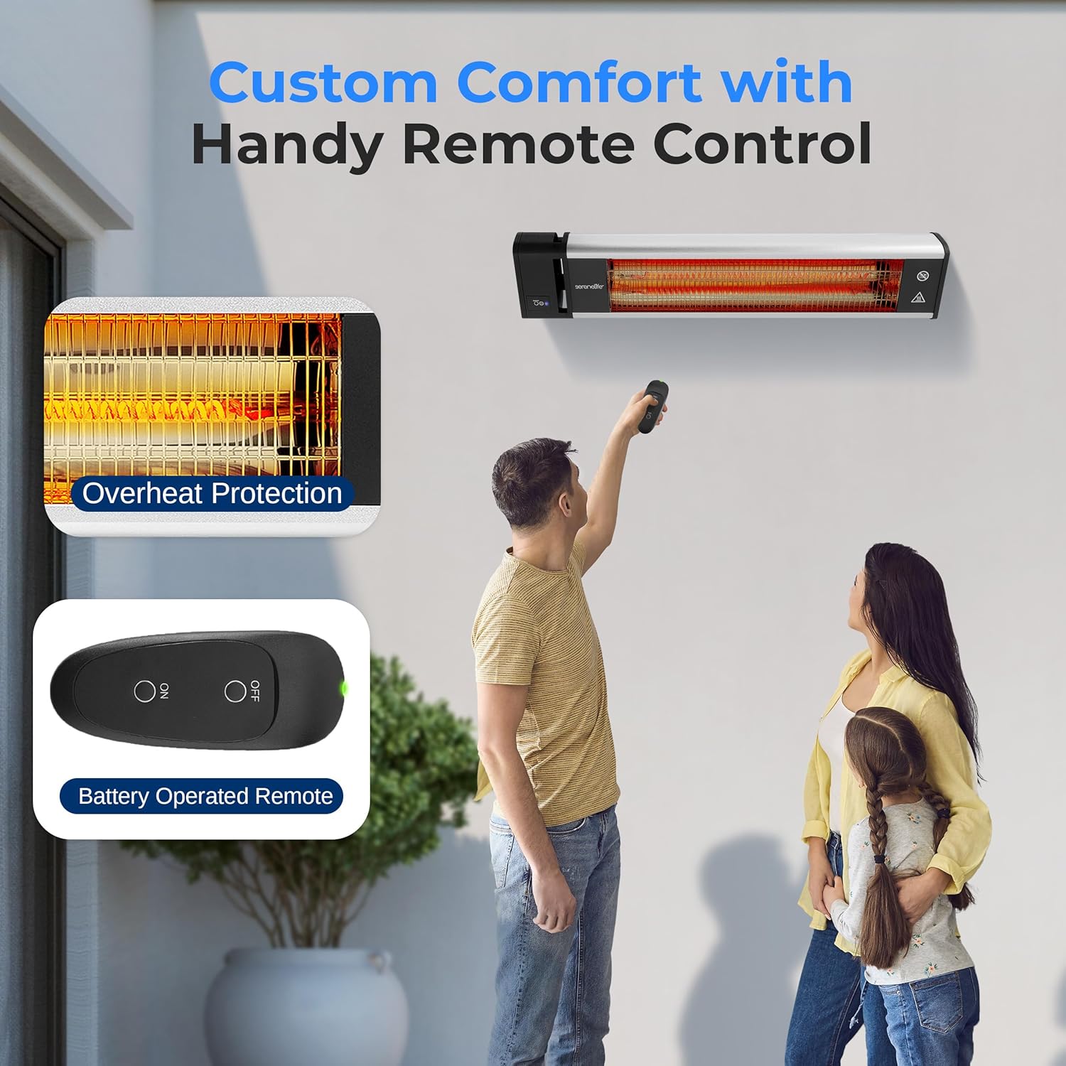 SereneLife Infrared Wall-Mounted Heater with Remote 1500W