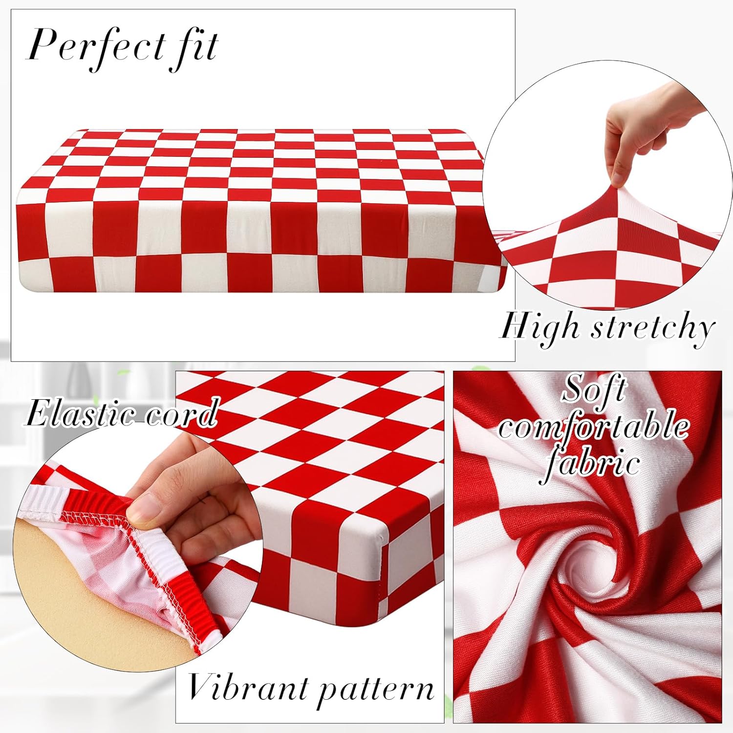 Newwiee 8 Piece Stretch Plaid Cushion Covers for Outdoor Use