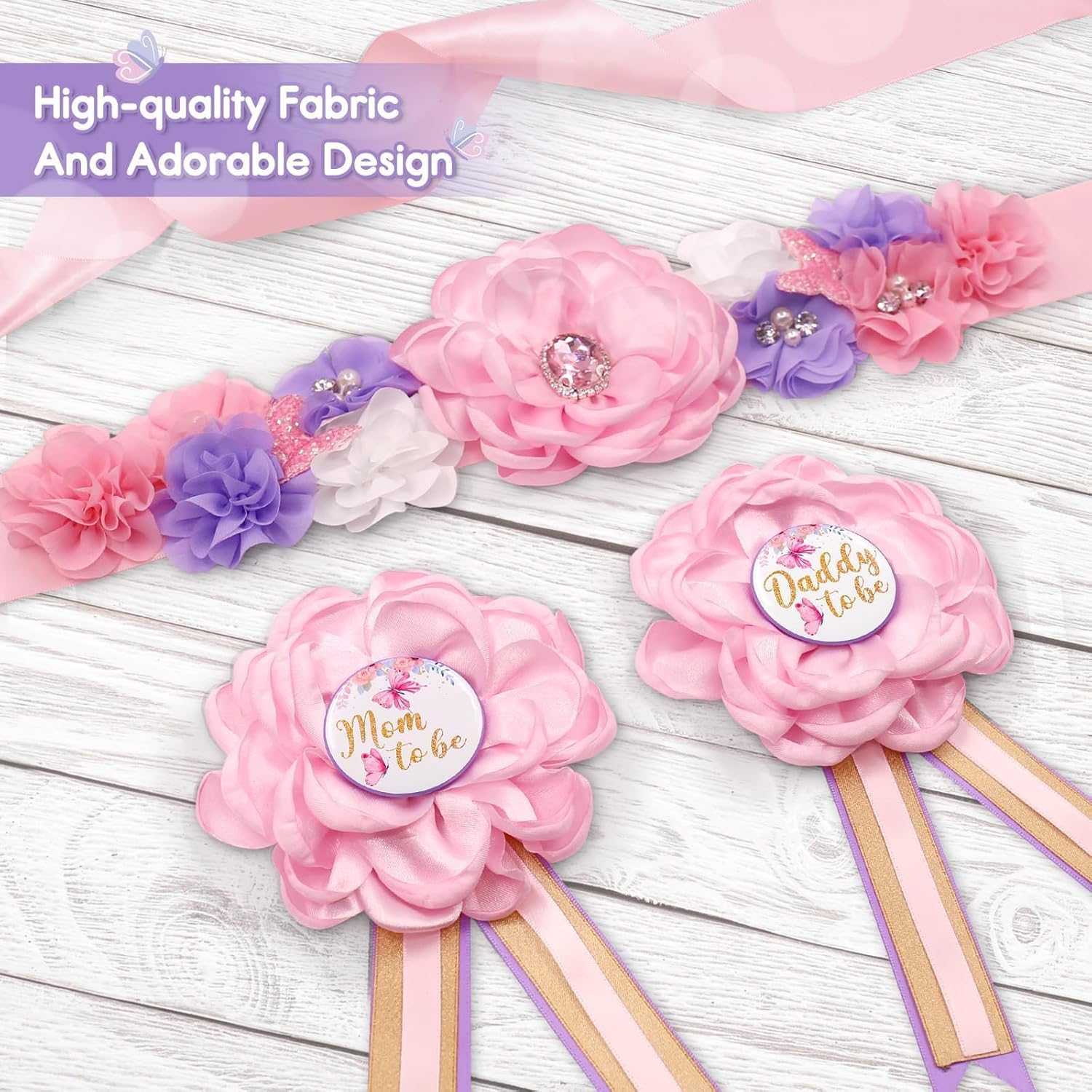 Butterfly Baby Shower Sash Set Maternity Corsage and Belly Band