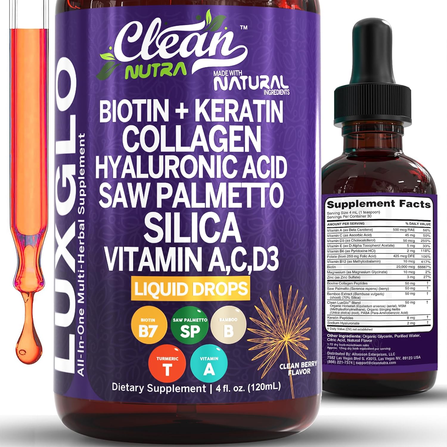 LuxGlo Biotin Collagen Skin Hair Nails Drops