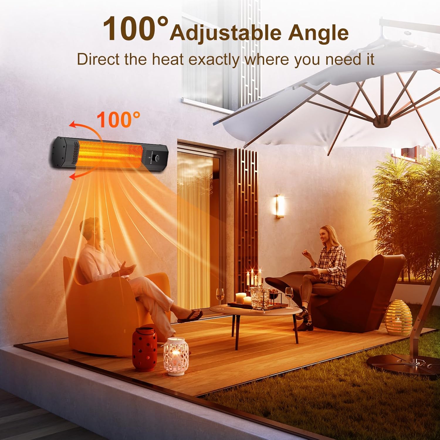 BIESQYA Outdoor Wall Mounted Heater with 9 Heat Levels and Remote Control