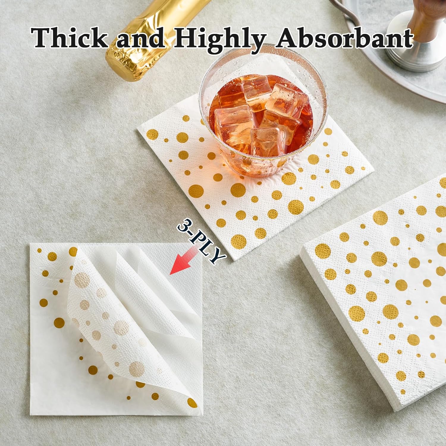 Vplus 200 Pack Gold Cocktail Napkins 3 Ply